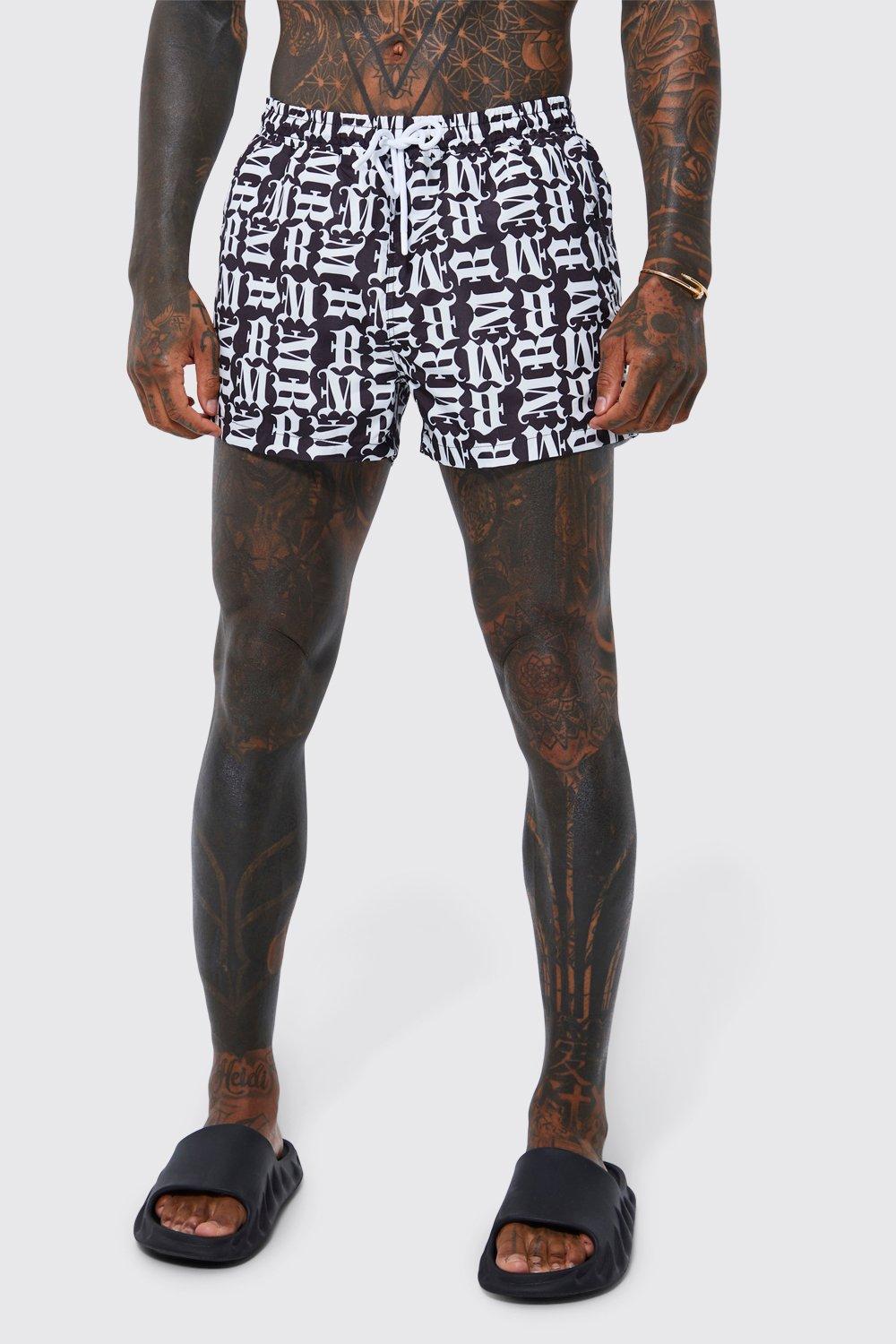 Men's Bb Monogram Swim Shorts in Black