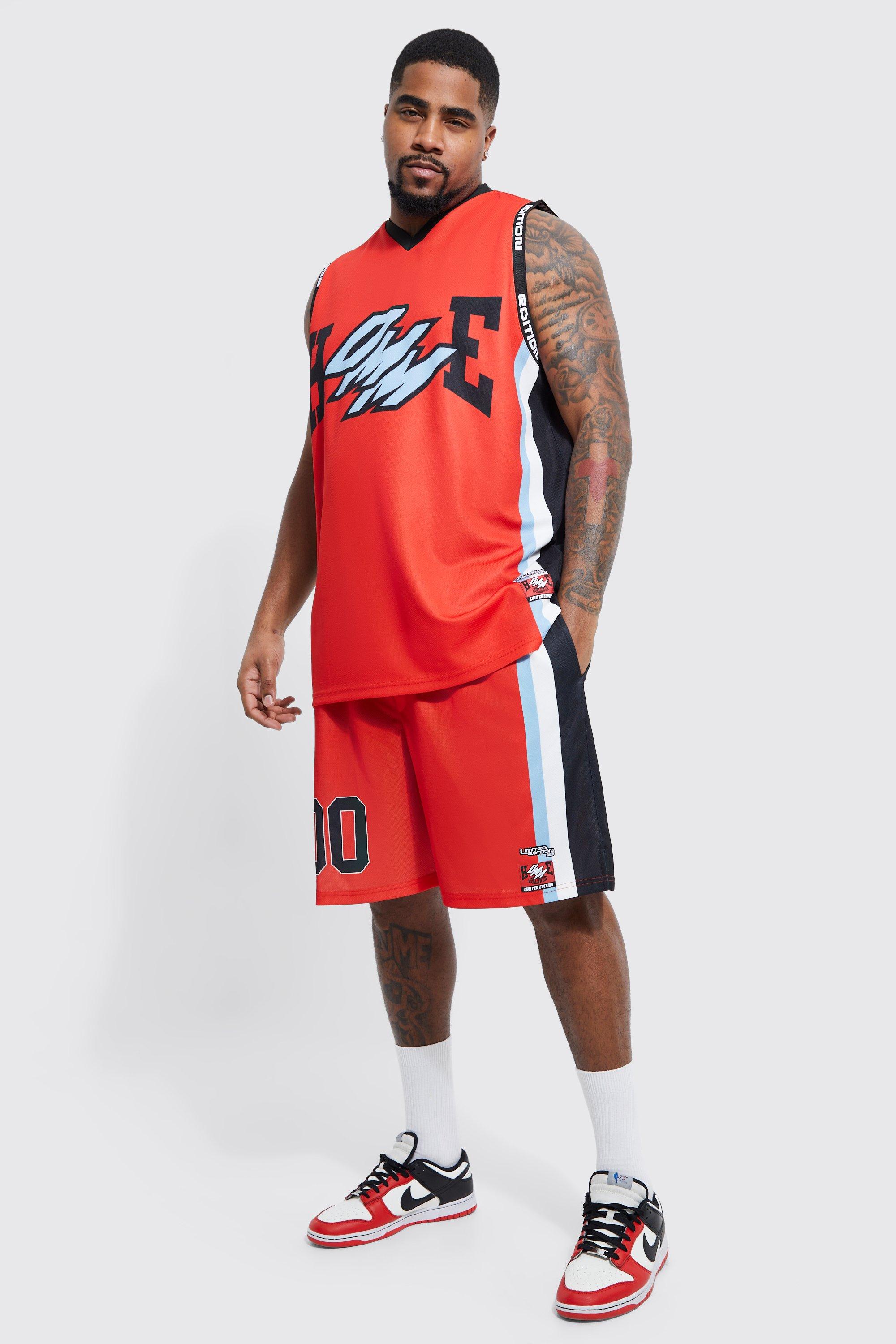 Plus Mesh Graphic Basketball T-shirt Set | boohooMAN USA