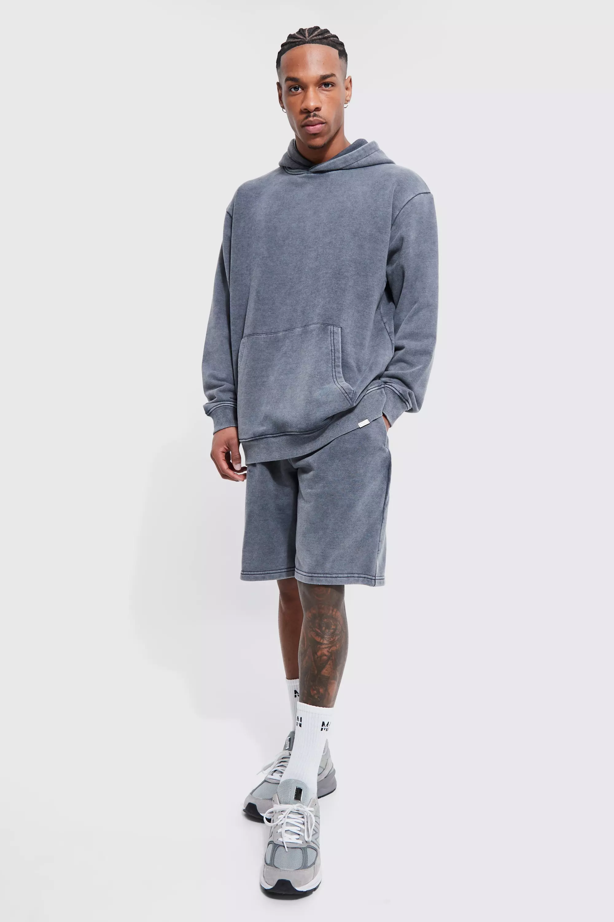 Oversized Man Hooded Short Tracksuit Charcoal