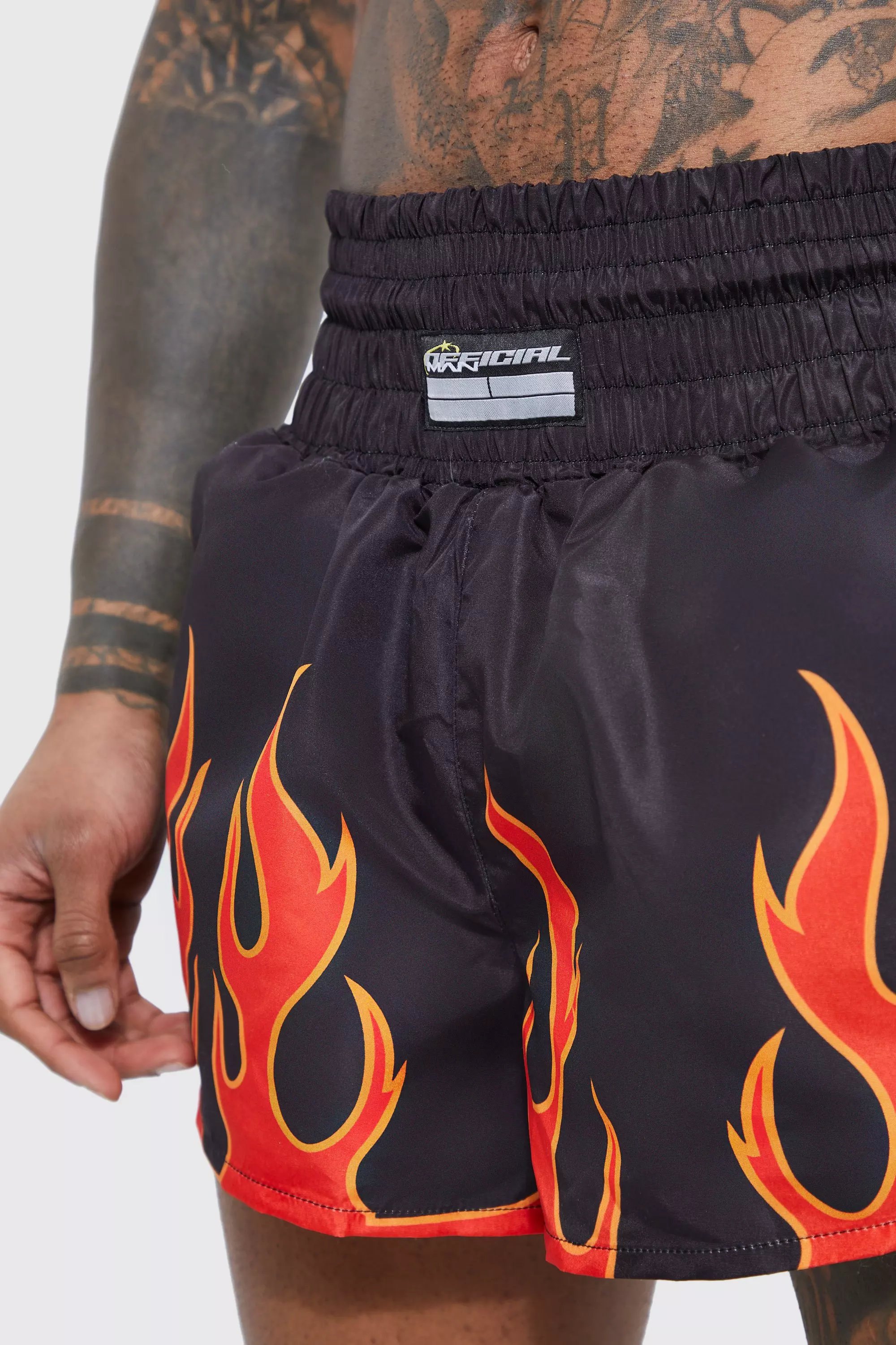 Fighter Style Flame Printed Swim Trunks boohooMAN USA