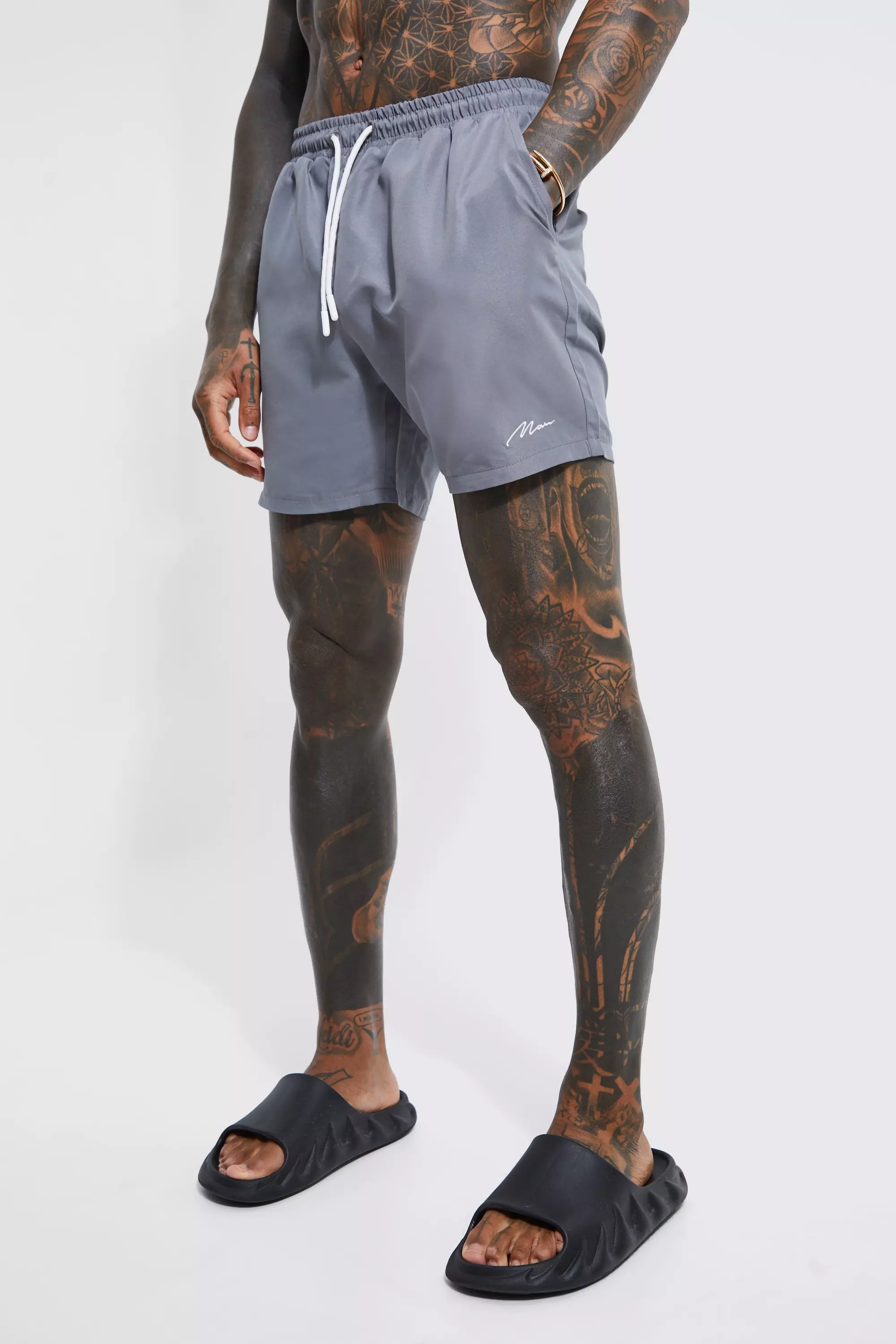 Man Signature Mid Length Swim Trunks Grey