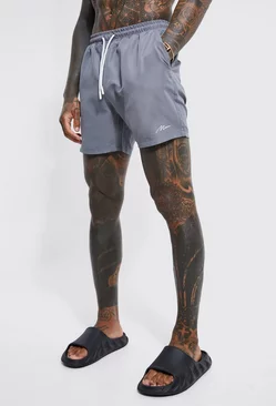 Man Signature Mid Length Swim Trunks Grey