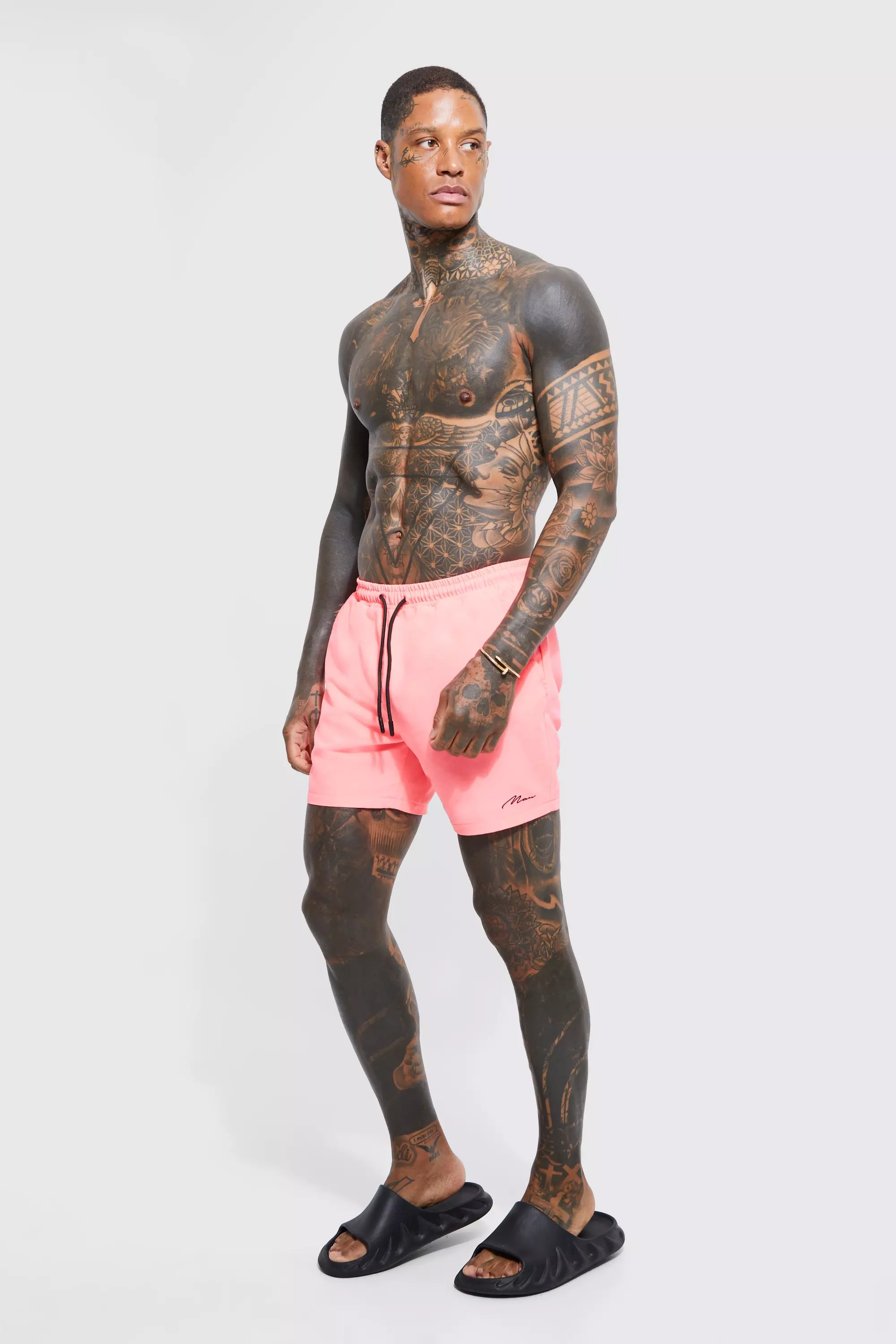 Neon-pink Man Signature Middellange Zwembroek alternatieve afbeelding