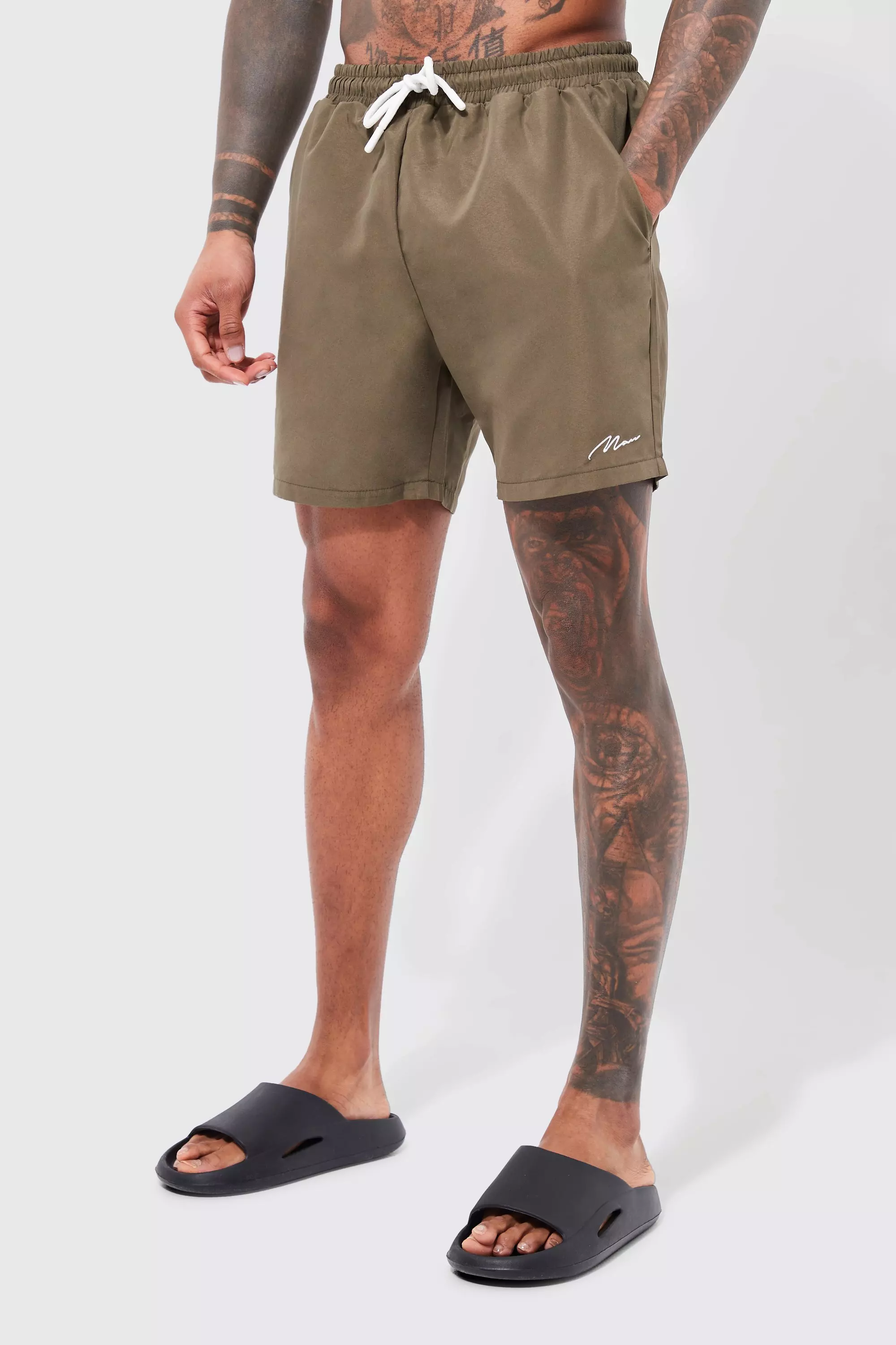 Khaki Man Signature Mid Length Swim Trunks