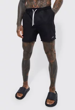 Man Signature Mid Length Swim Trunks Black