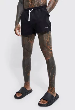 Black Man Signature Short Length Swim Trunks
