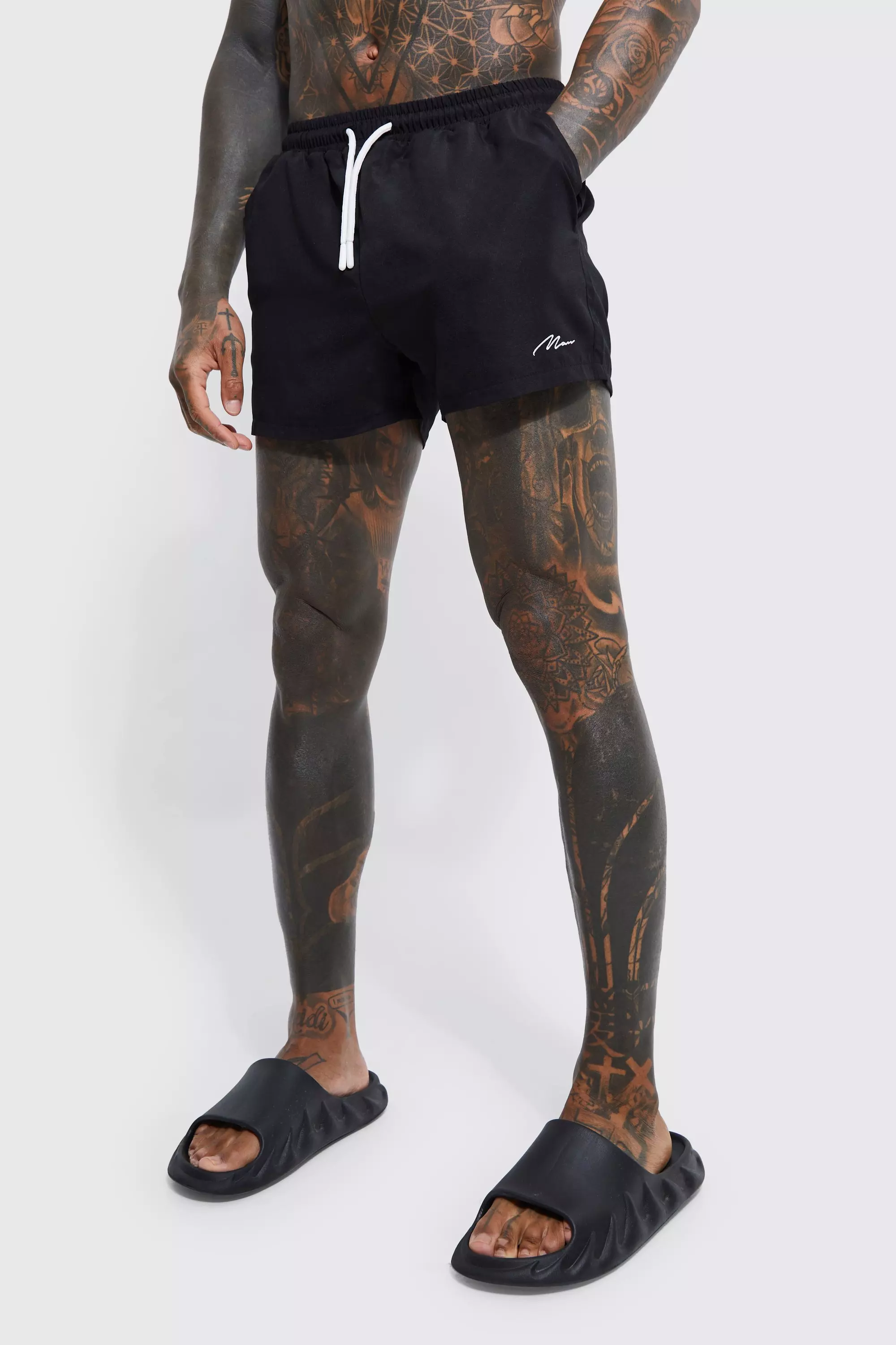 Man Signature Short Length Swim Trunks Black