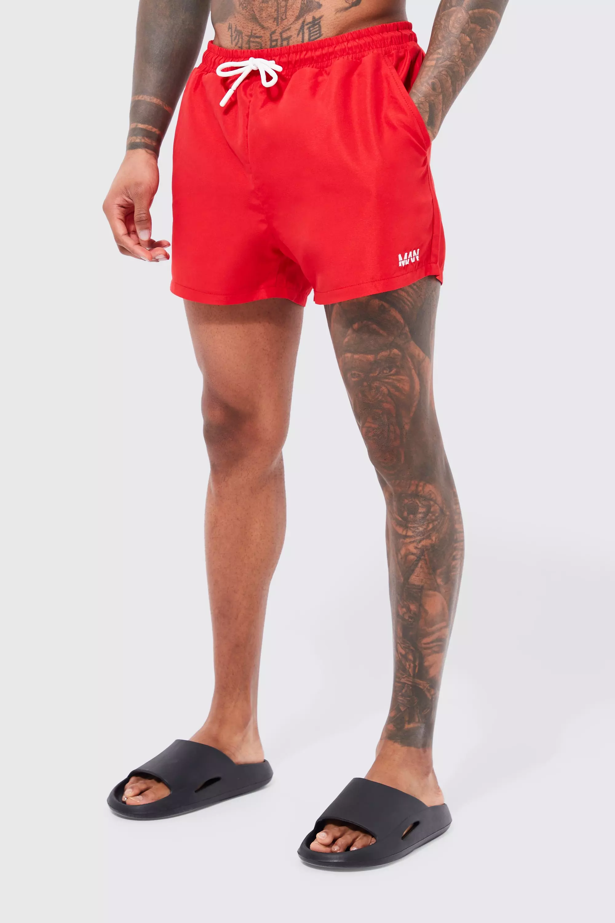 Red Original Man Short Length Swim Trunks