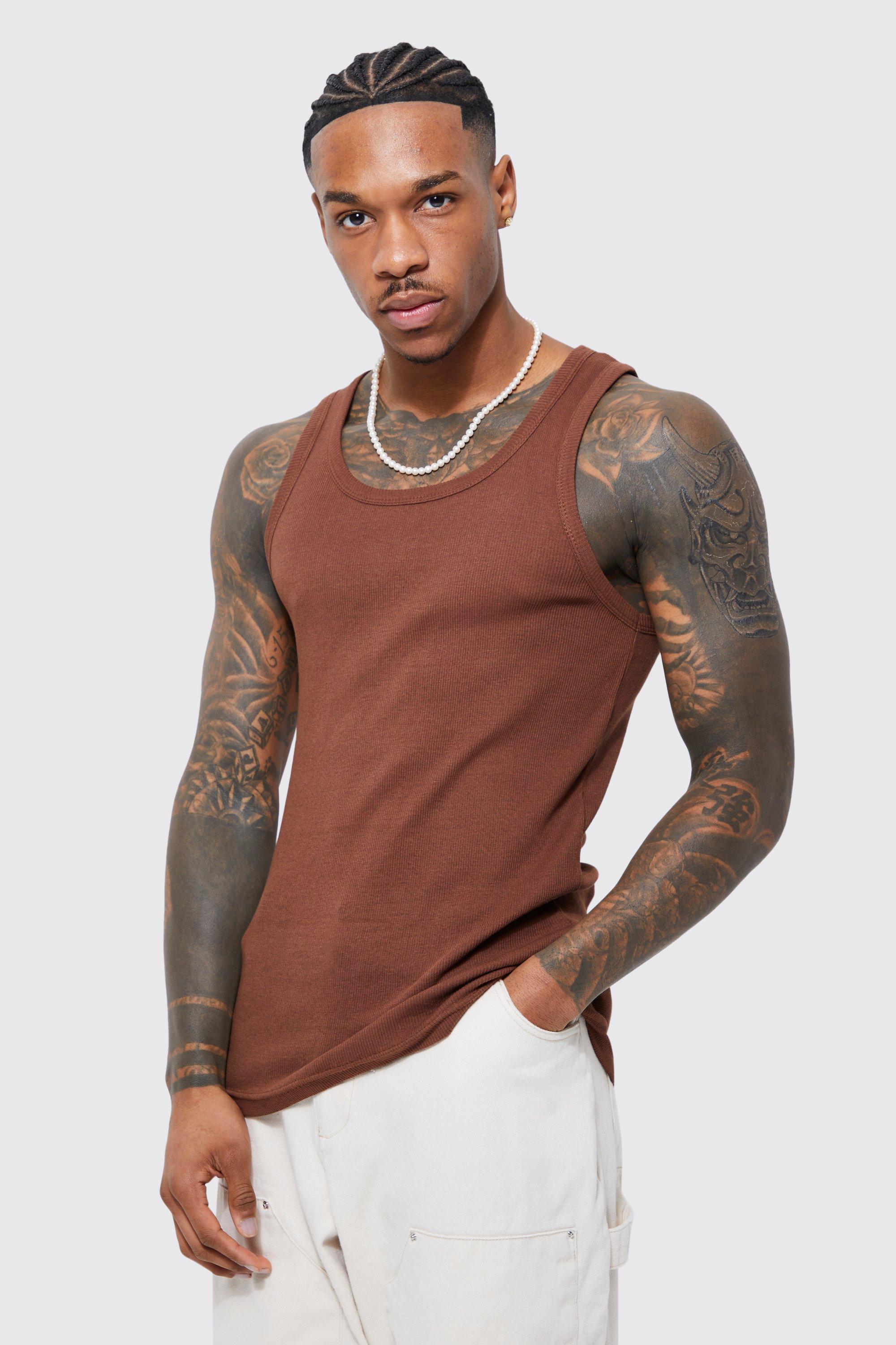 Mens slim fit ribbed vests sale