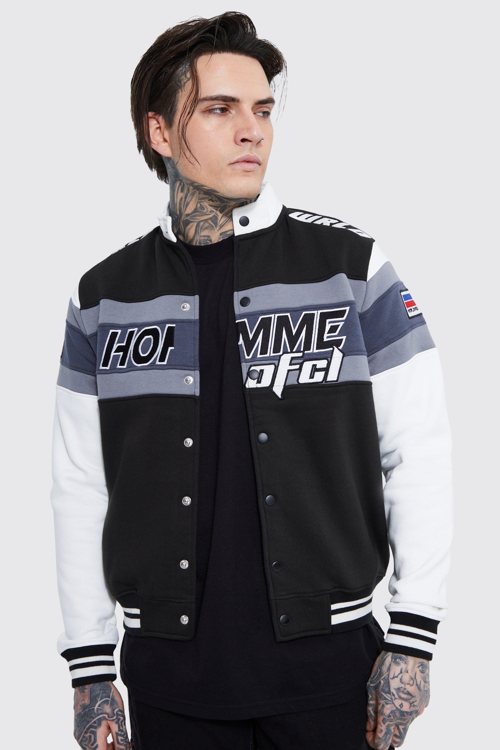 Boxy Homme Applique Jersey Moto Jacket | boohooMAN USA