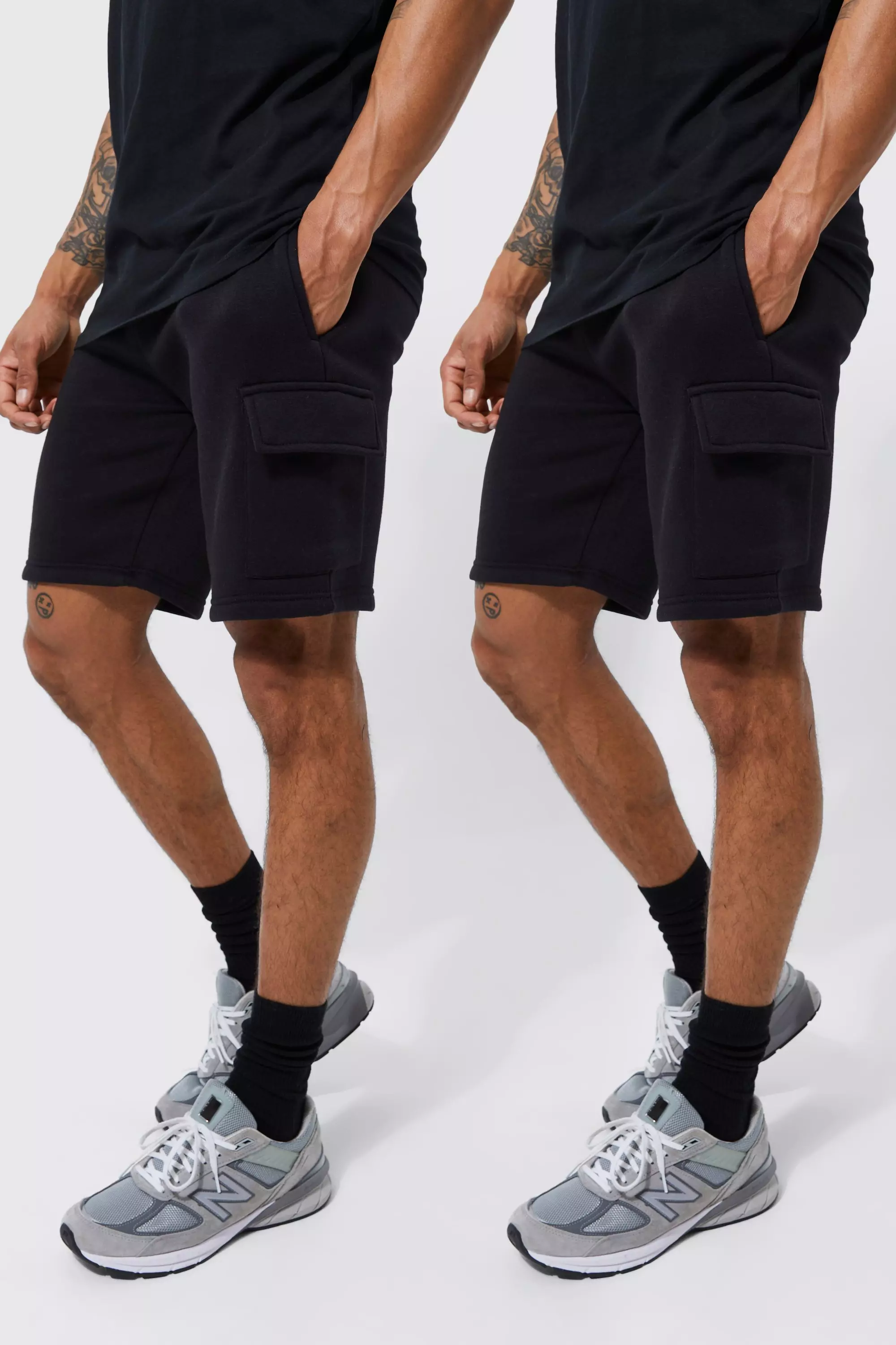 2 Pack Loose Basic & Cargo Sweat Shorts Multi