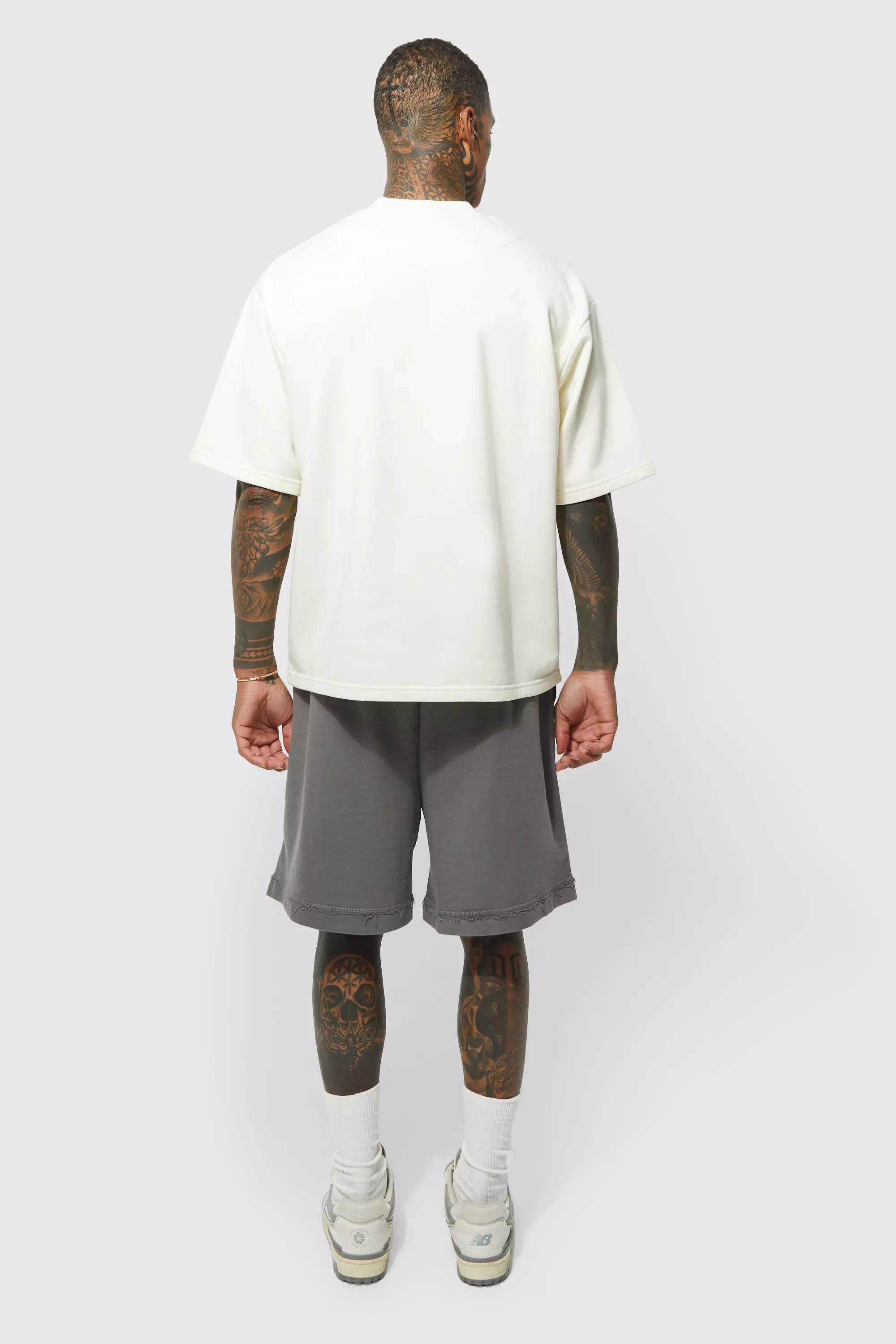 Oversized Drop Crotch Rib Hem Loopback Short | boohooMAN USA