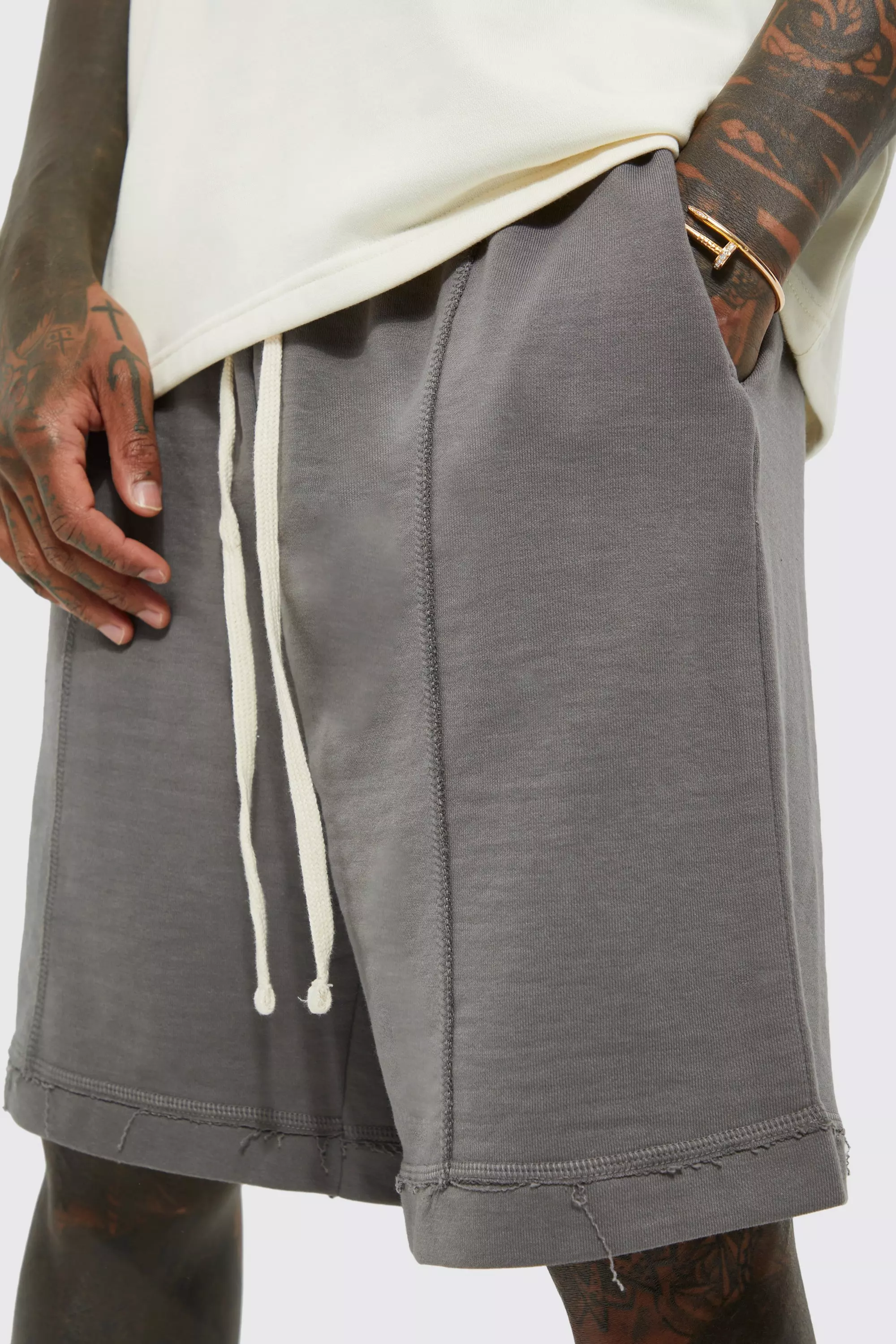 Oversized Drop Crotch Rib Hem Loopback Short | boohooMAN USA
