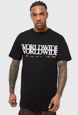 Black Longline Worldwide Graphic T-shirt