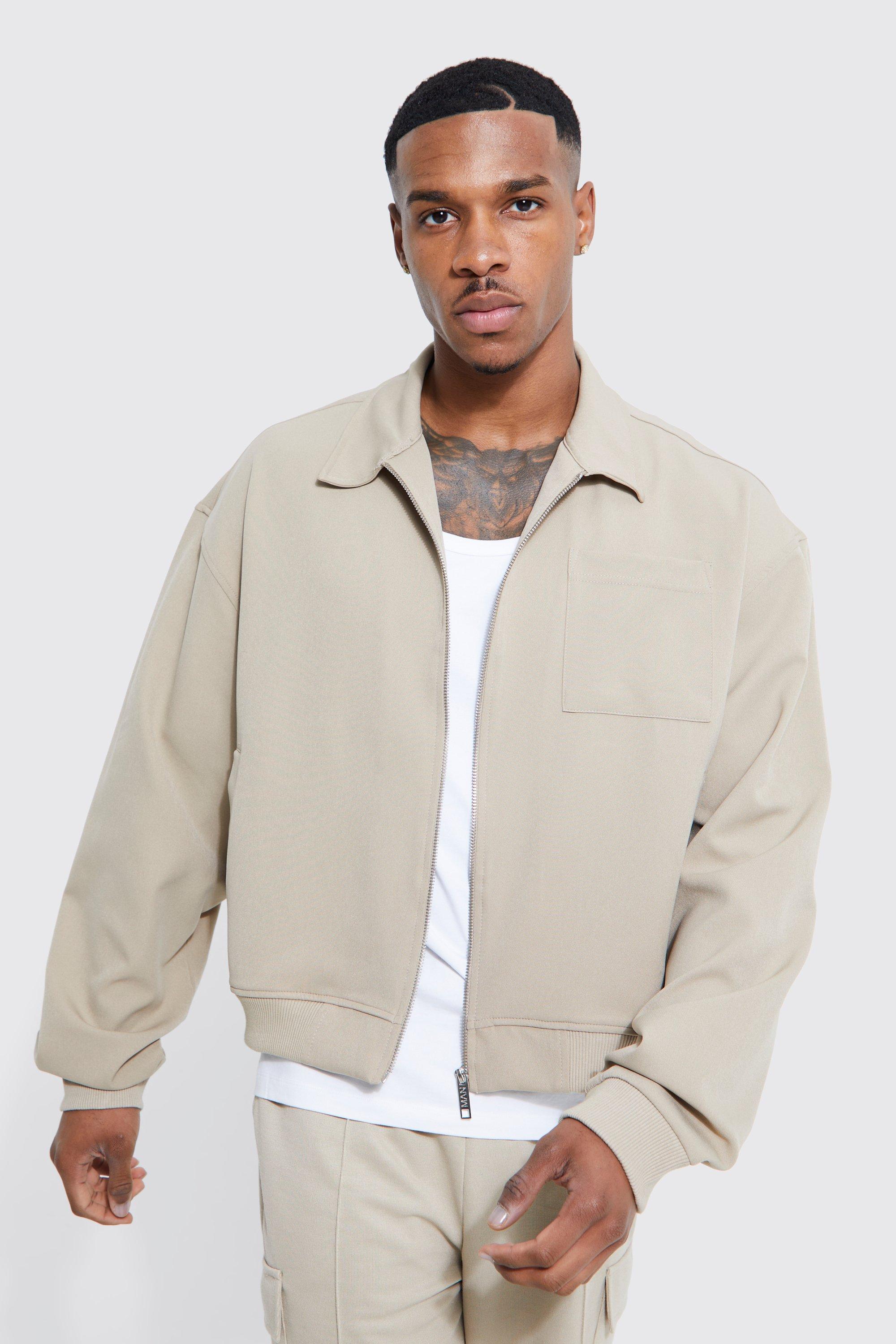 Boxy Stretch Harrington Jacket | boohooMAN UK