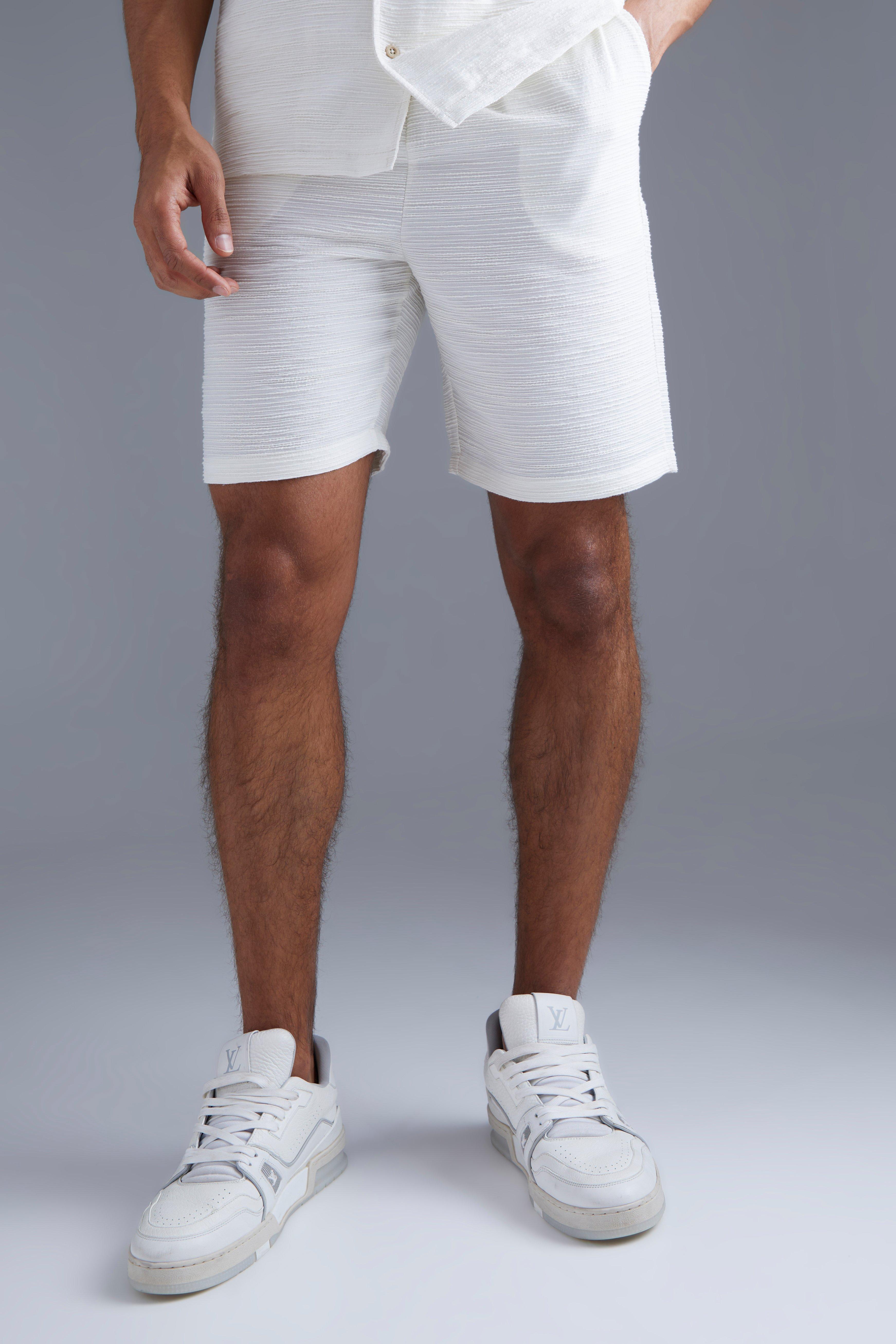 Ecru Comfortabele Korte Geribbelde Shorts Met Elastische Taille