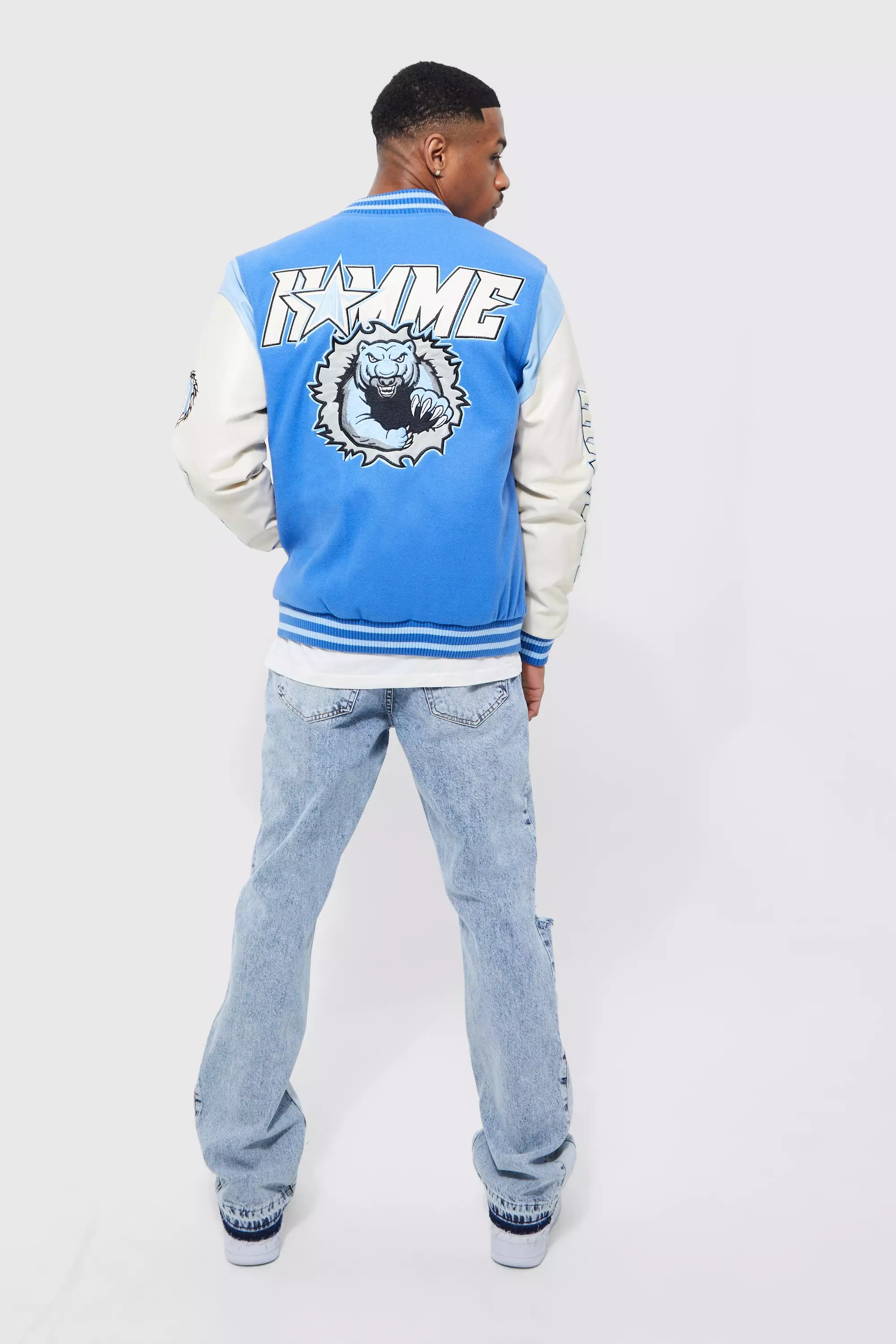 Slim Flare Distressed Panel Jeans | boohooMAN USA