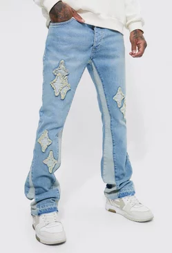 Blue Slim Flare Applique Panel Jeans