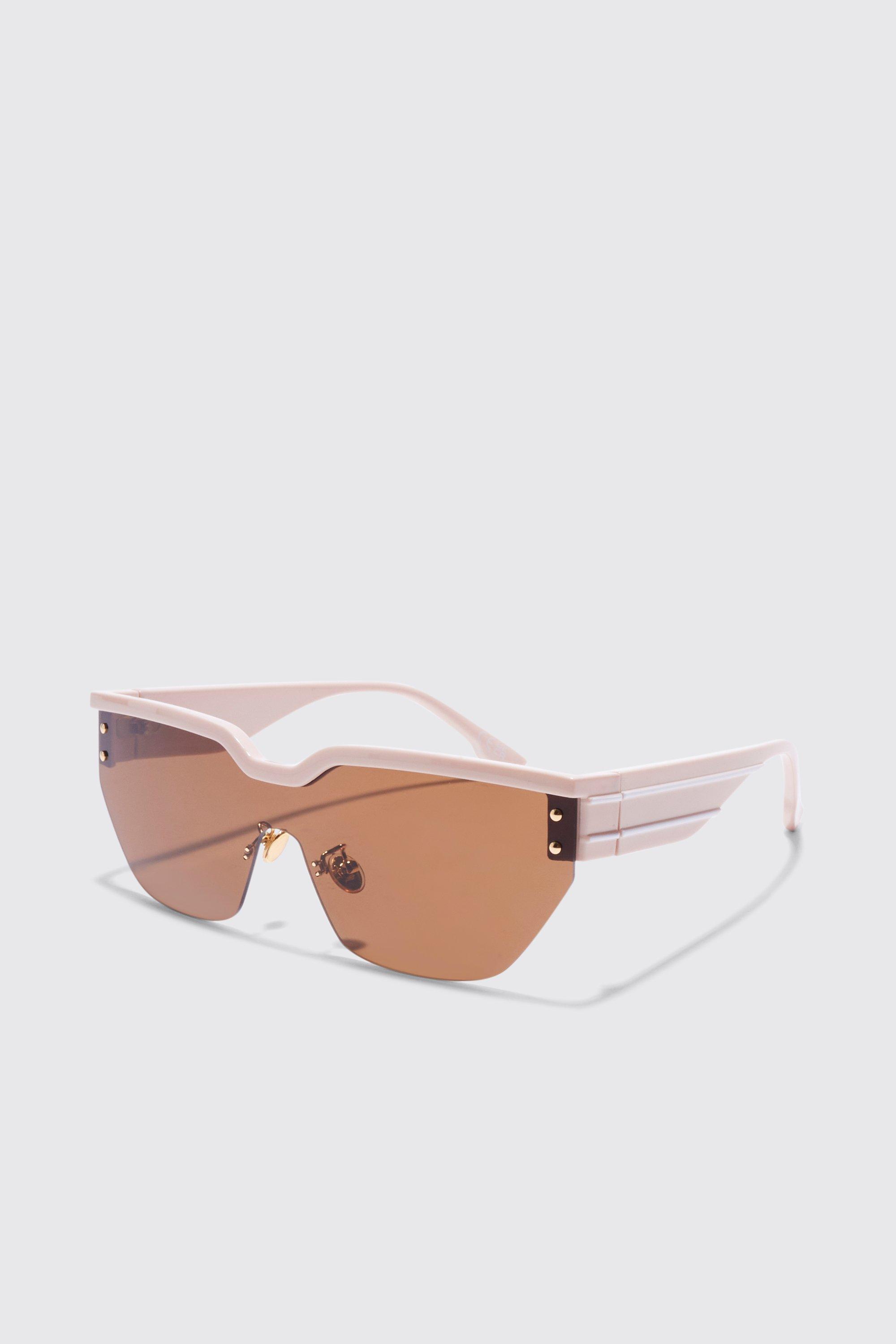 Brown Rimless Square Visor Sunglasses