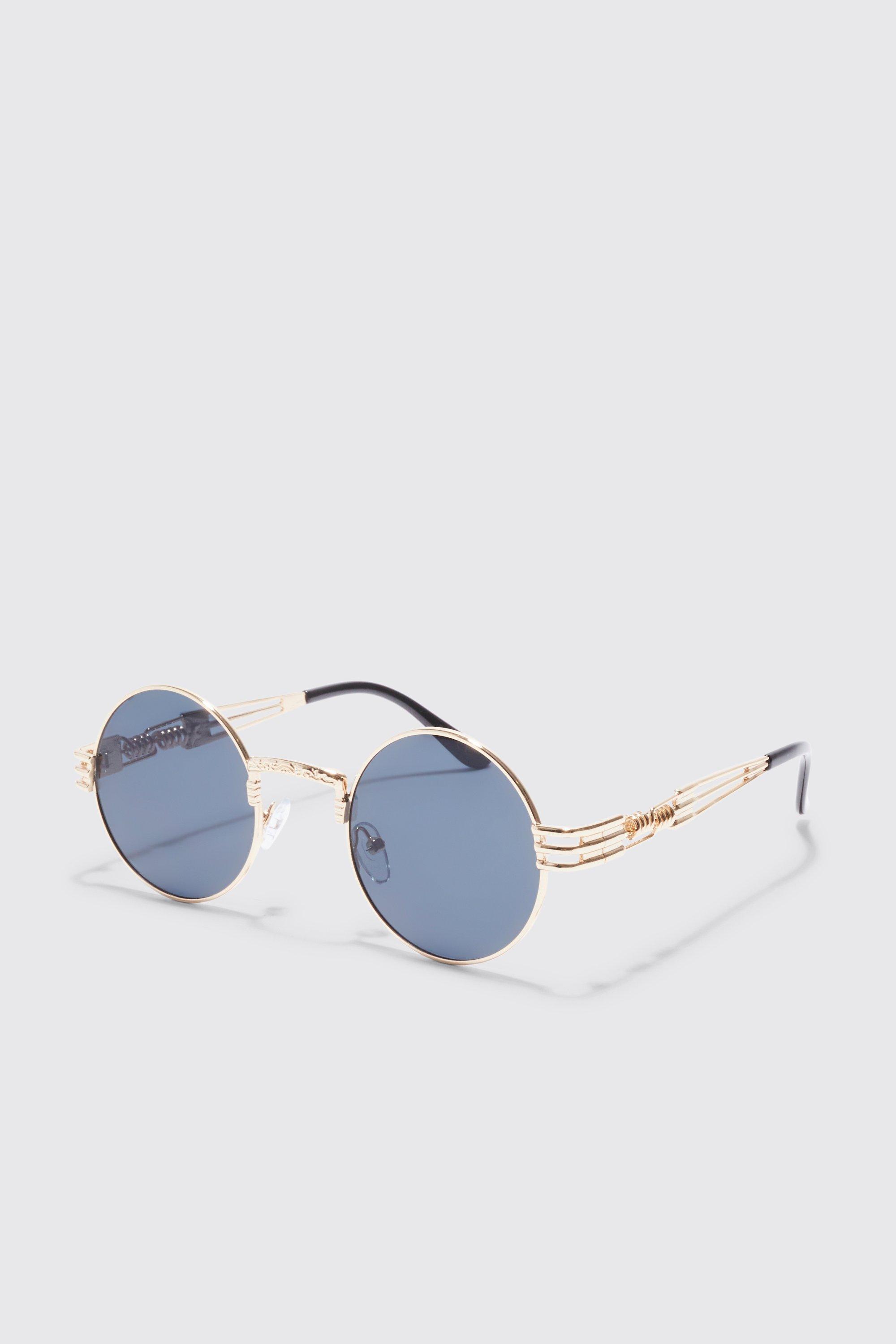 boohooMAN Men's Round Metal Sunglasses