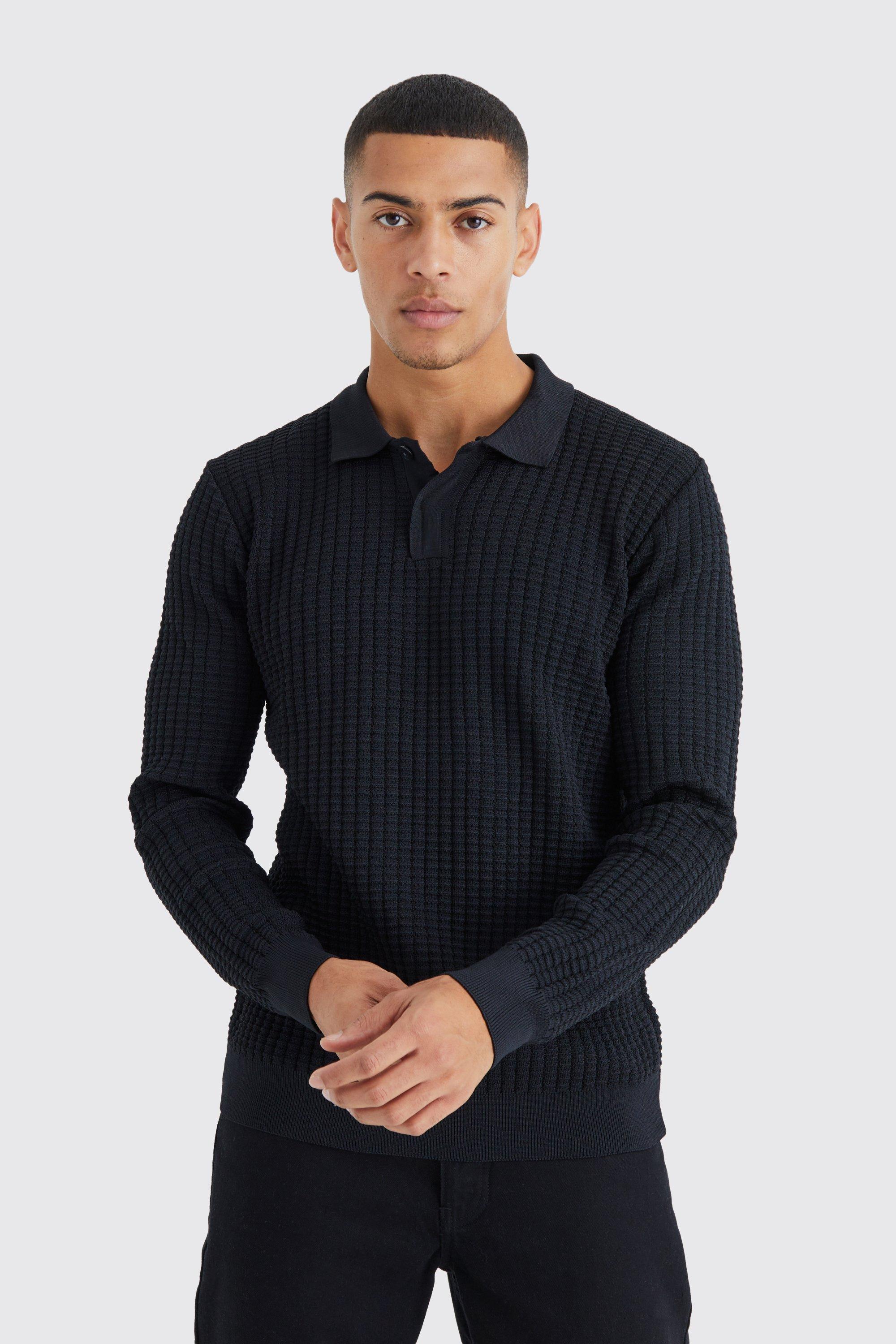 boohooMAN Regular Long Sleeve Polo - Blue - Size Xs