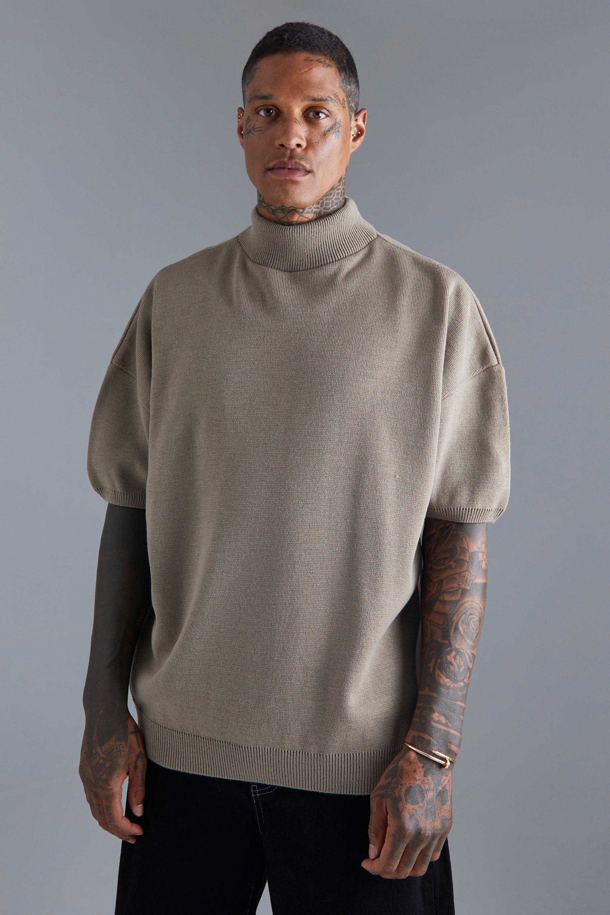 Oversized Drop Shoulder Mock Neck Knitted T-shirt | boohooMAN USA