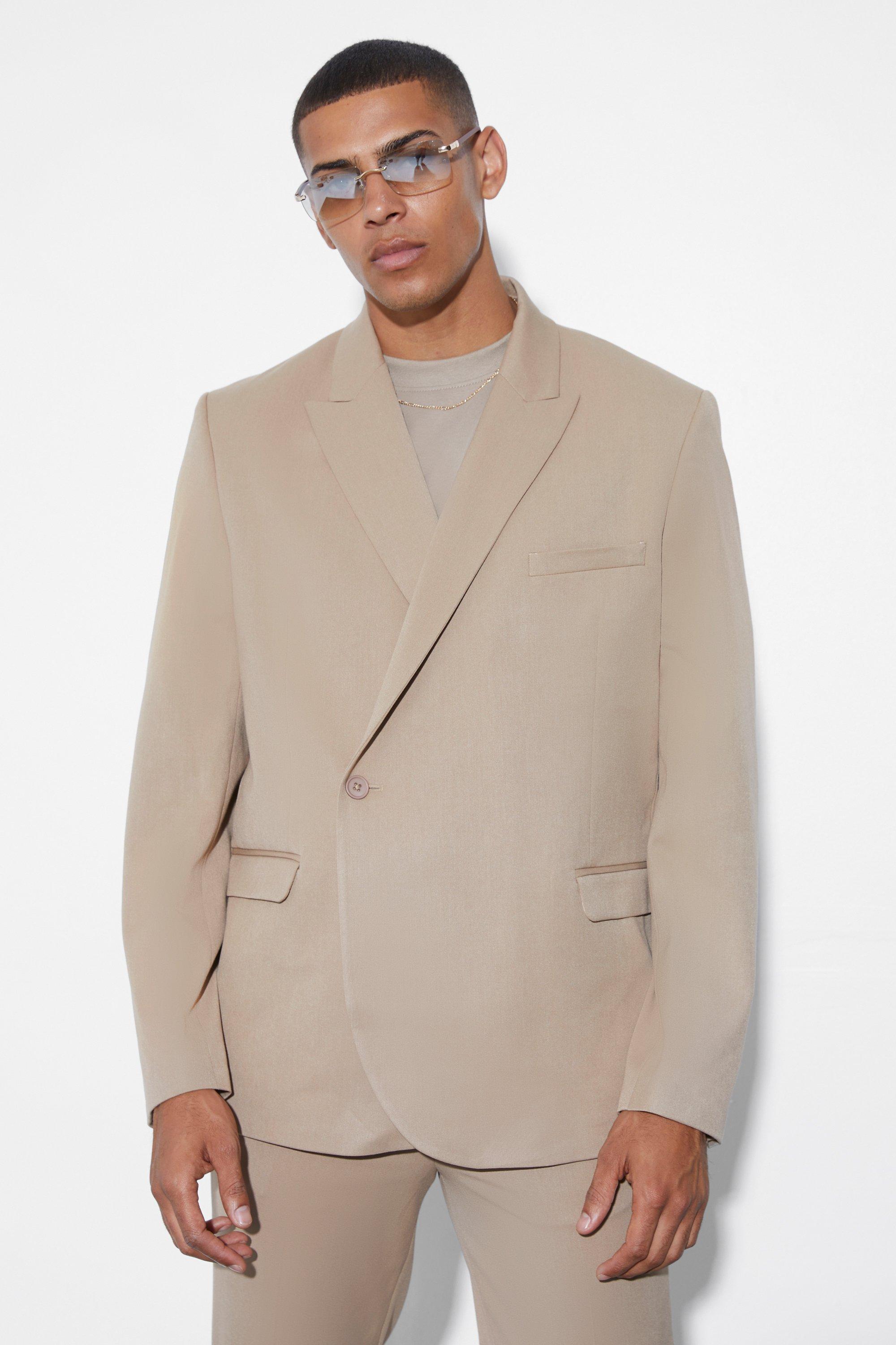 Camel Relaxed Fit Wrap Suit Jacket