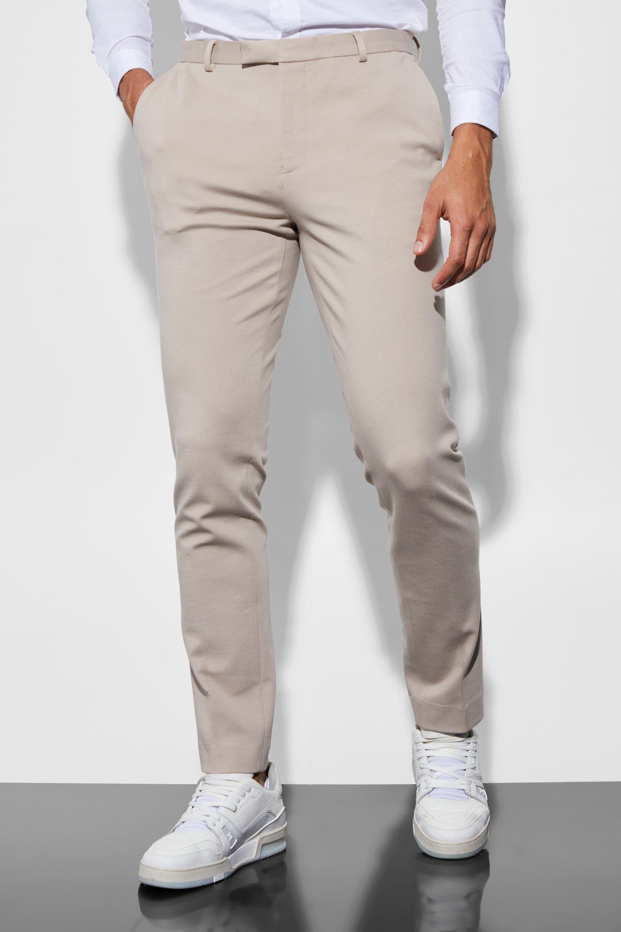 Beige Jersey Skinny Suit Trousers