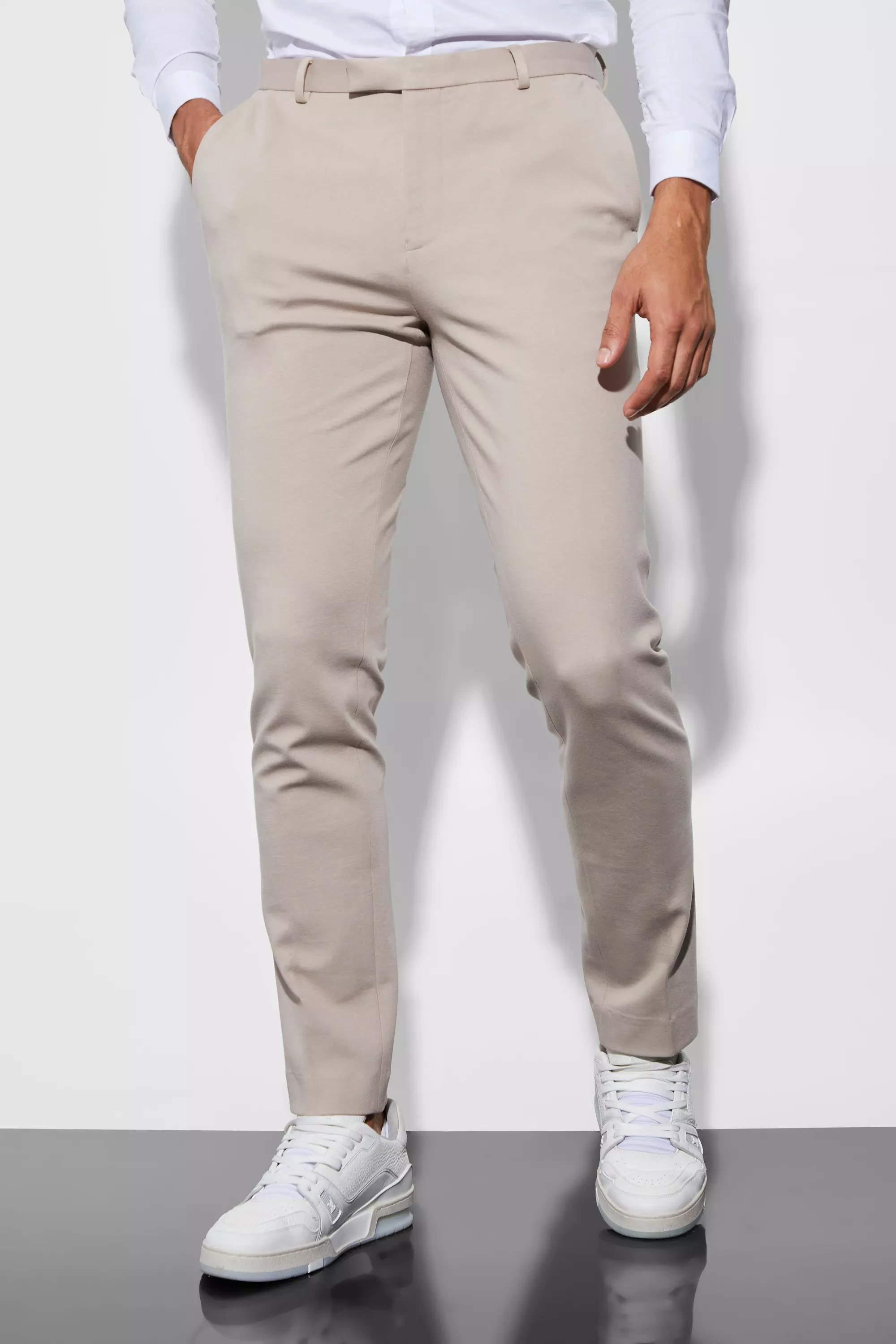 Beige Jersey Skinny Suit Pants