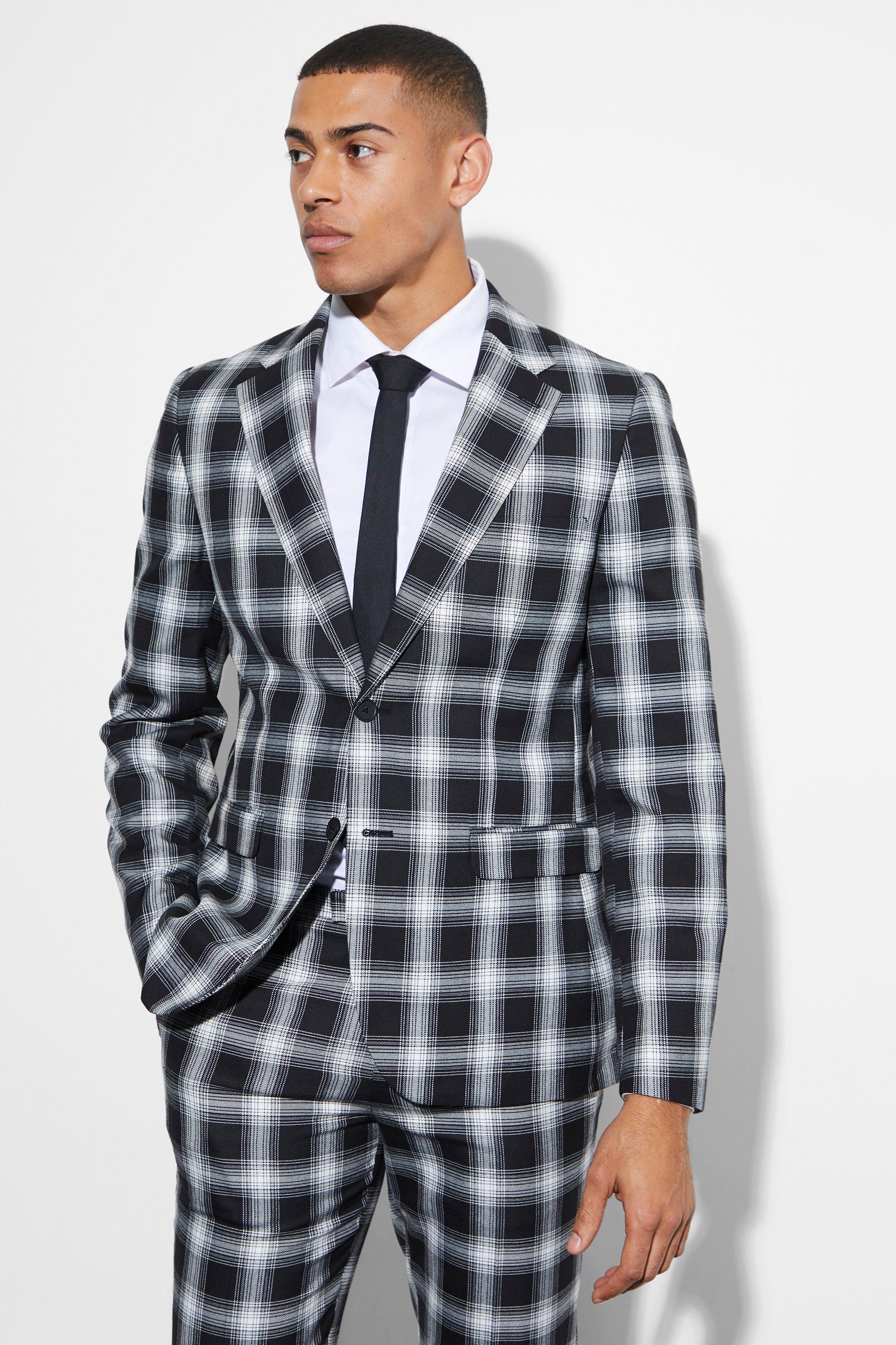 Slim Fit Single Breasted Check Suit Jacket