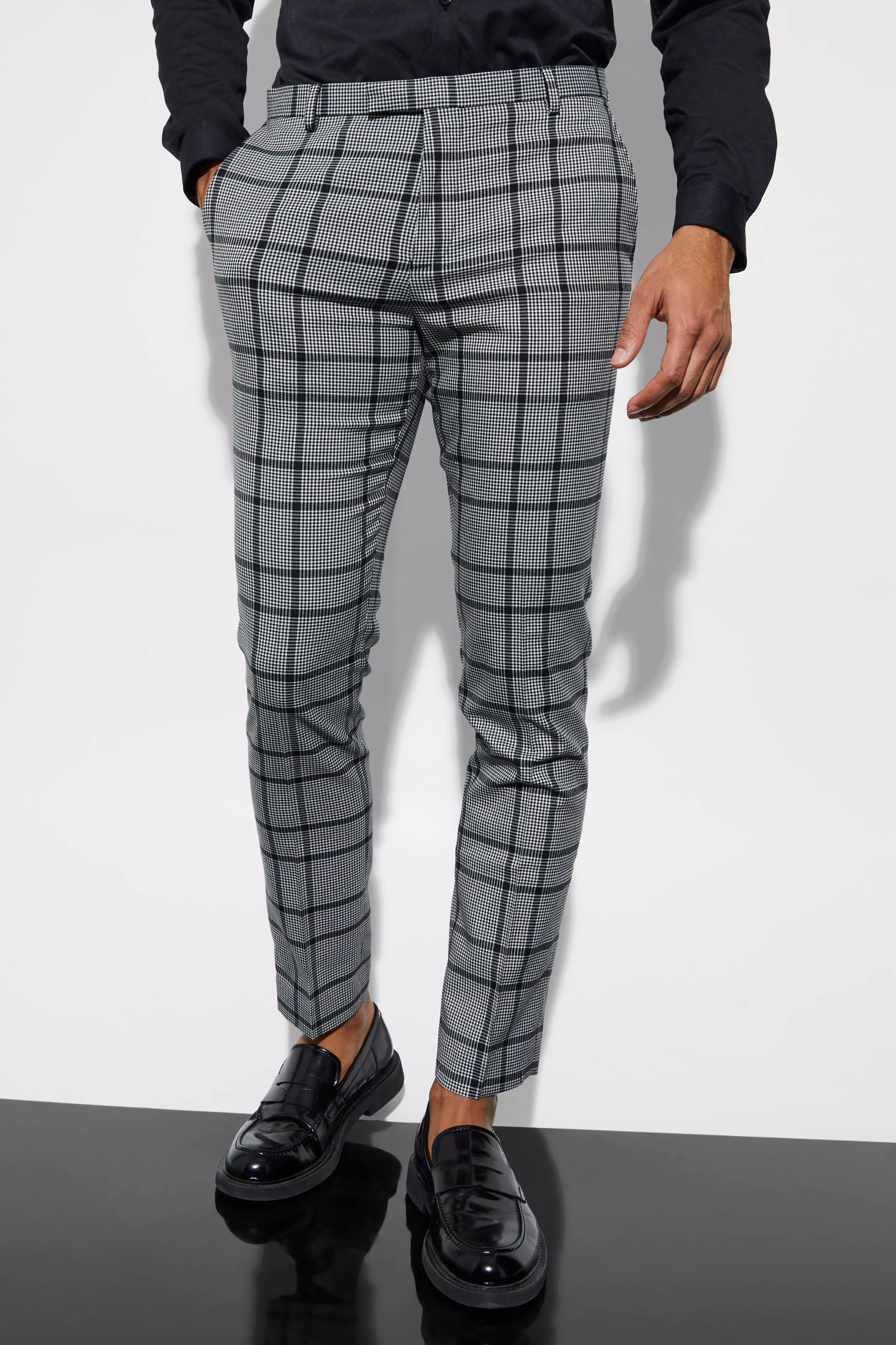 Skinny Fit Check Suit Pants Black