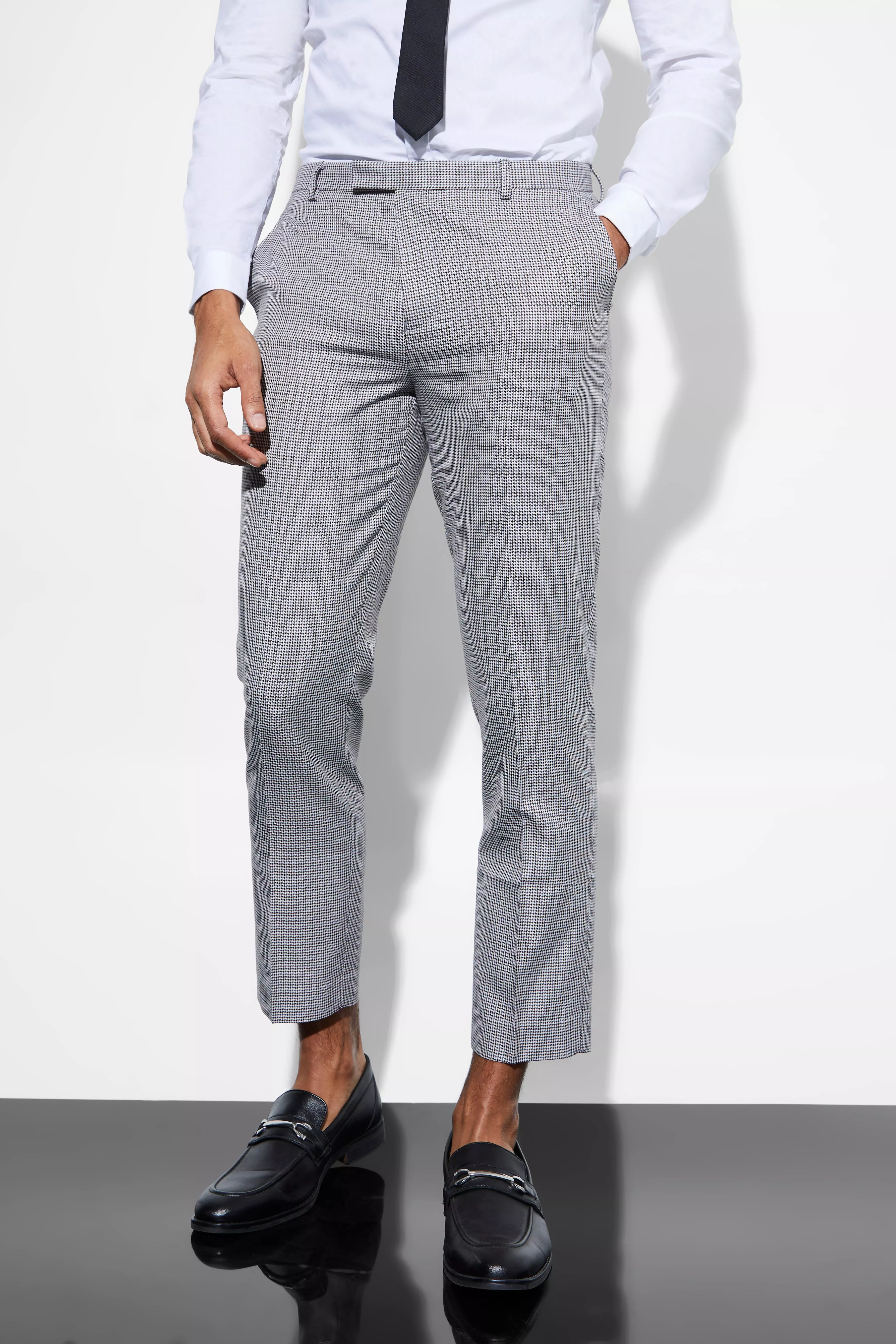 Navy Slim Dogstooth Crop Suit Pants alternative image