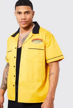 Boxy Cotton Official Embroidered Shirt Mustard