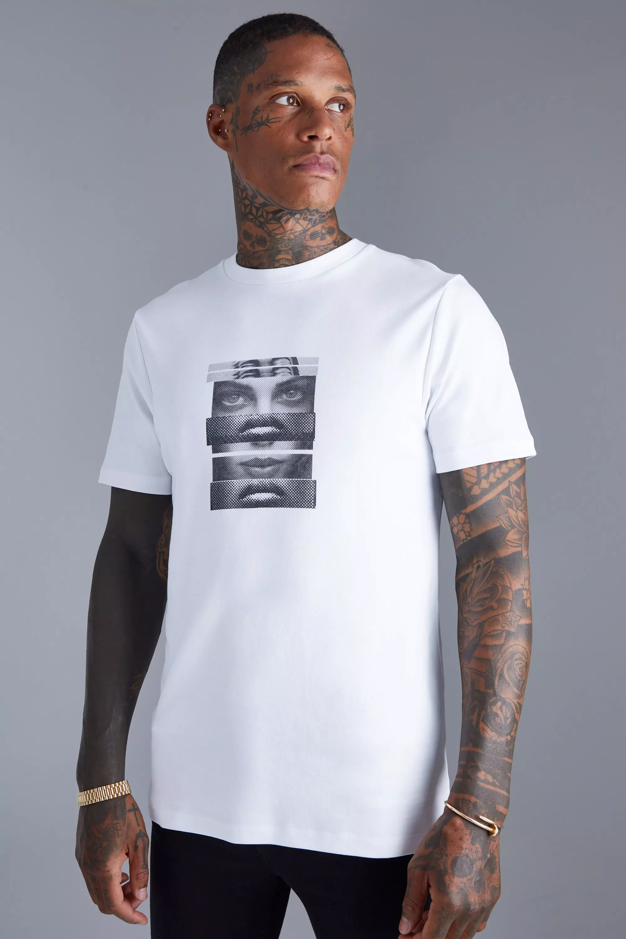 White Slim Fit Interlock Graphic T-shirt