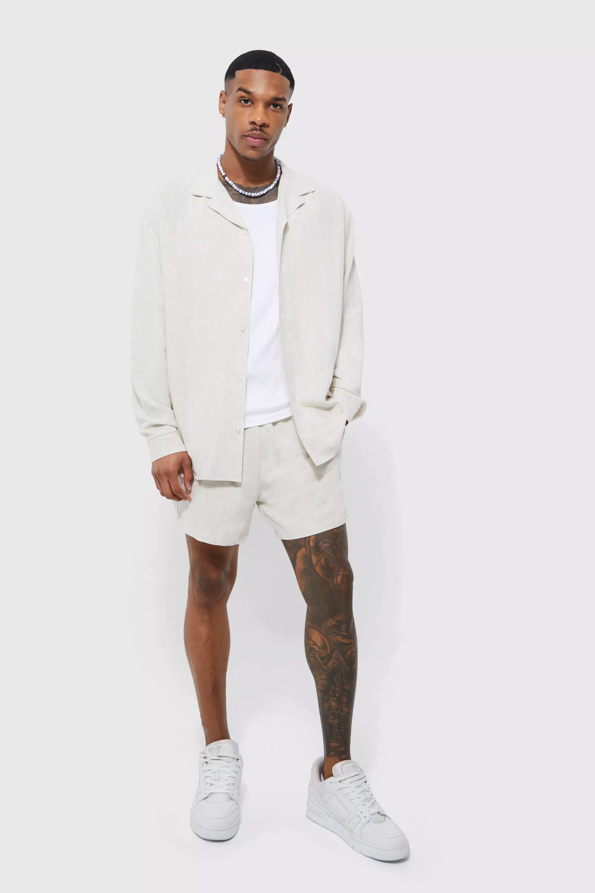 Oversized Linen Shirt And Relaxed Short Set natural