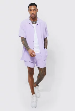 Oversized Linen Shirt And Relaxed Short Set lilac