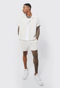 Boxy Linen Shirt And Mid Length Short Set natural