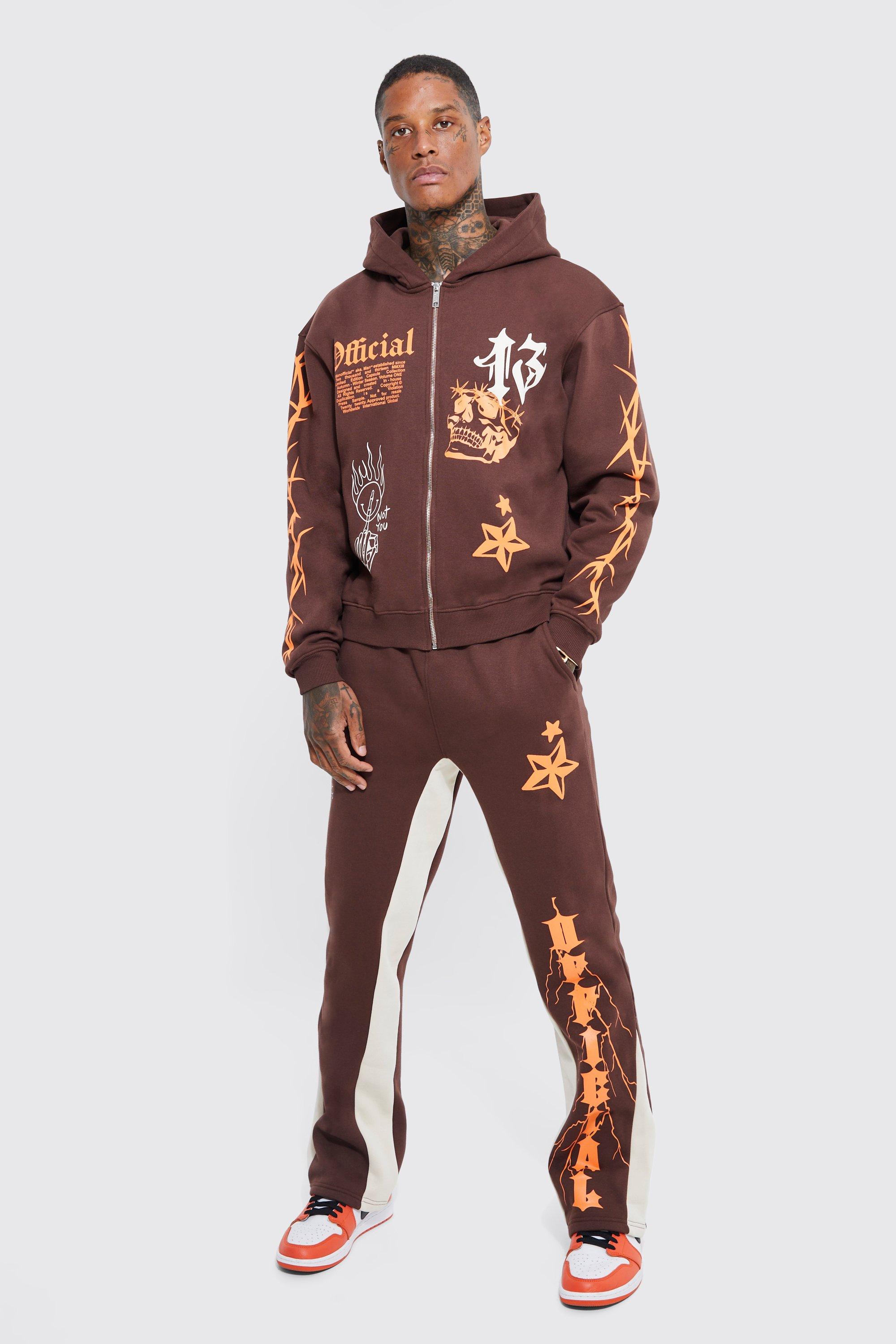 Oversized Graffiti Gusset Zip Hooded Tracksuit | boohooMAN USA