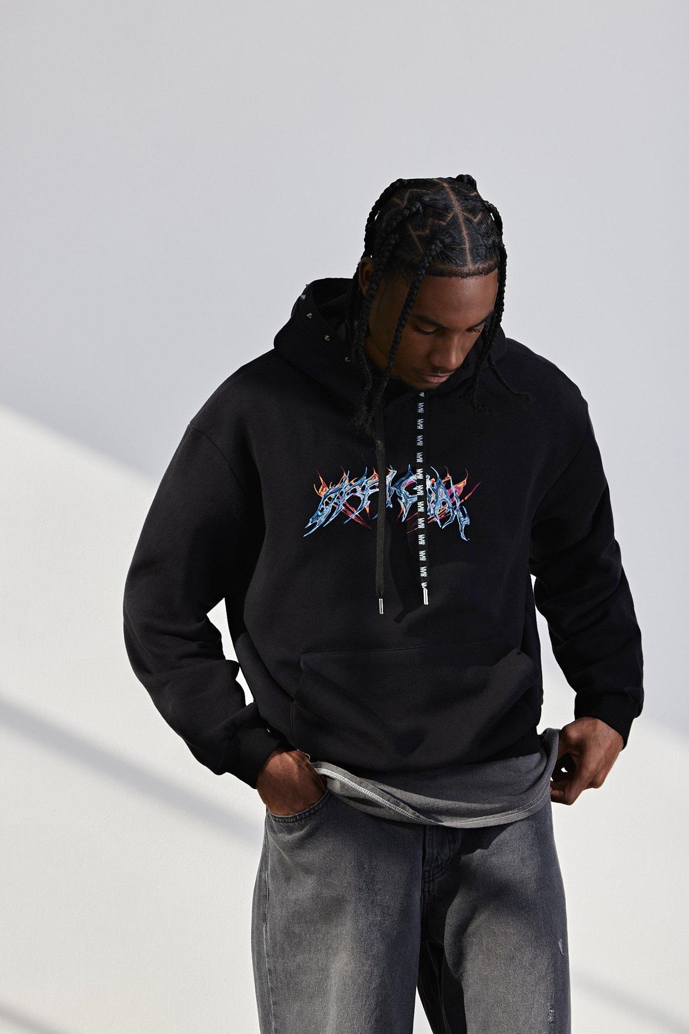 Oversized Boxy Studded Hoodie | boohooMAN USA