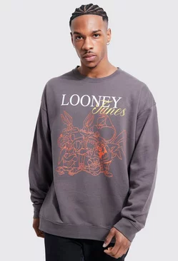 Oversized Looney Tunes License Sweatshirt Charcoal