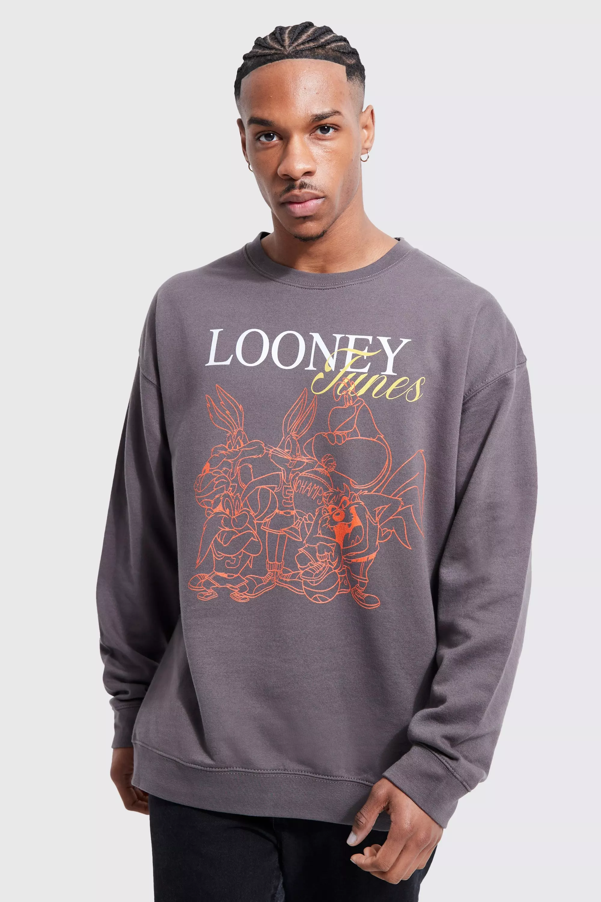 Charcoal Grey Oversized Looney Tunes License Sweatshirt