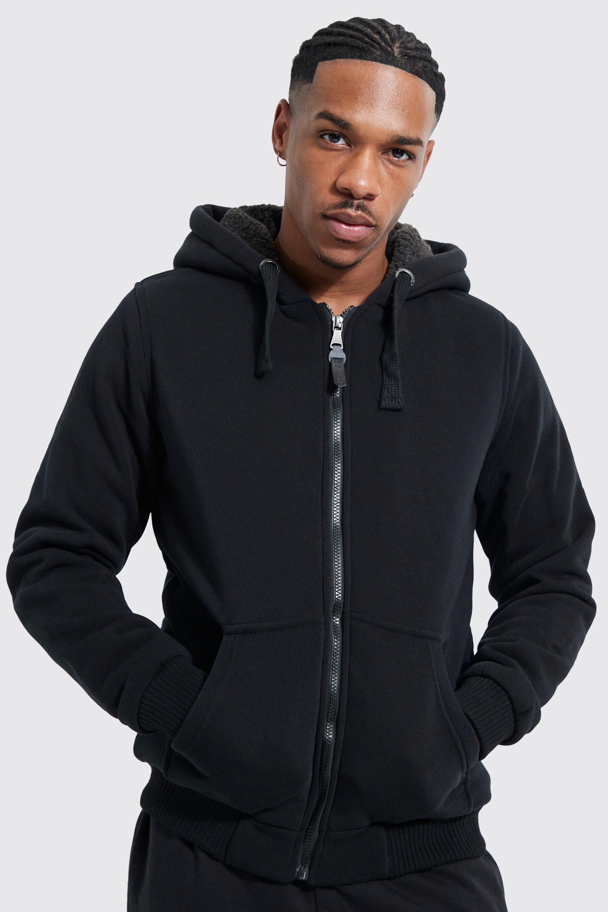 Borg lined mens hoodie hot sale