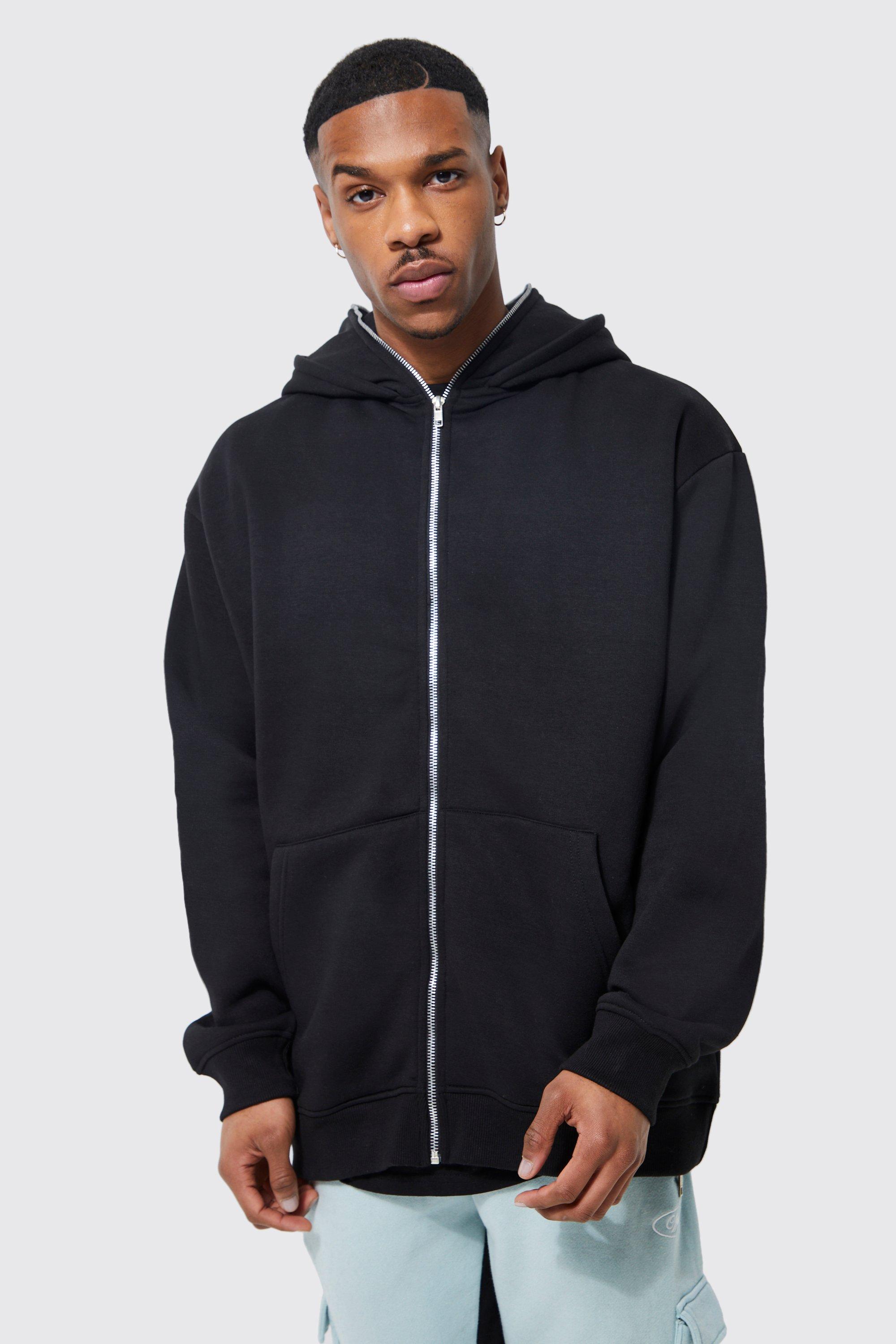 Oversized black discount hoodie zip up