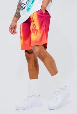 Mesh Ombre And Flame Short Red
