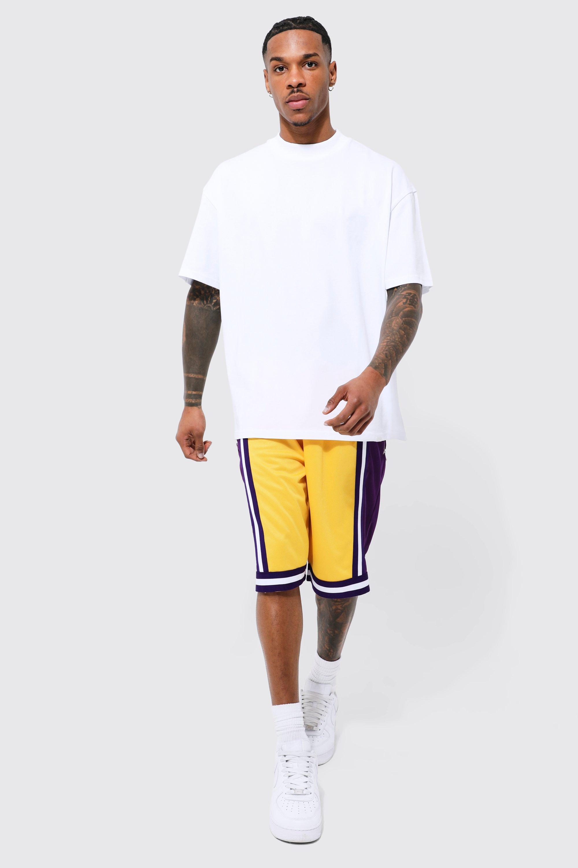 LA Lakers NBA Logo Oversized White Mesh T-Shirt