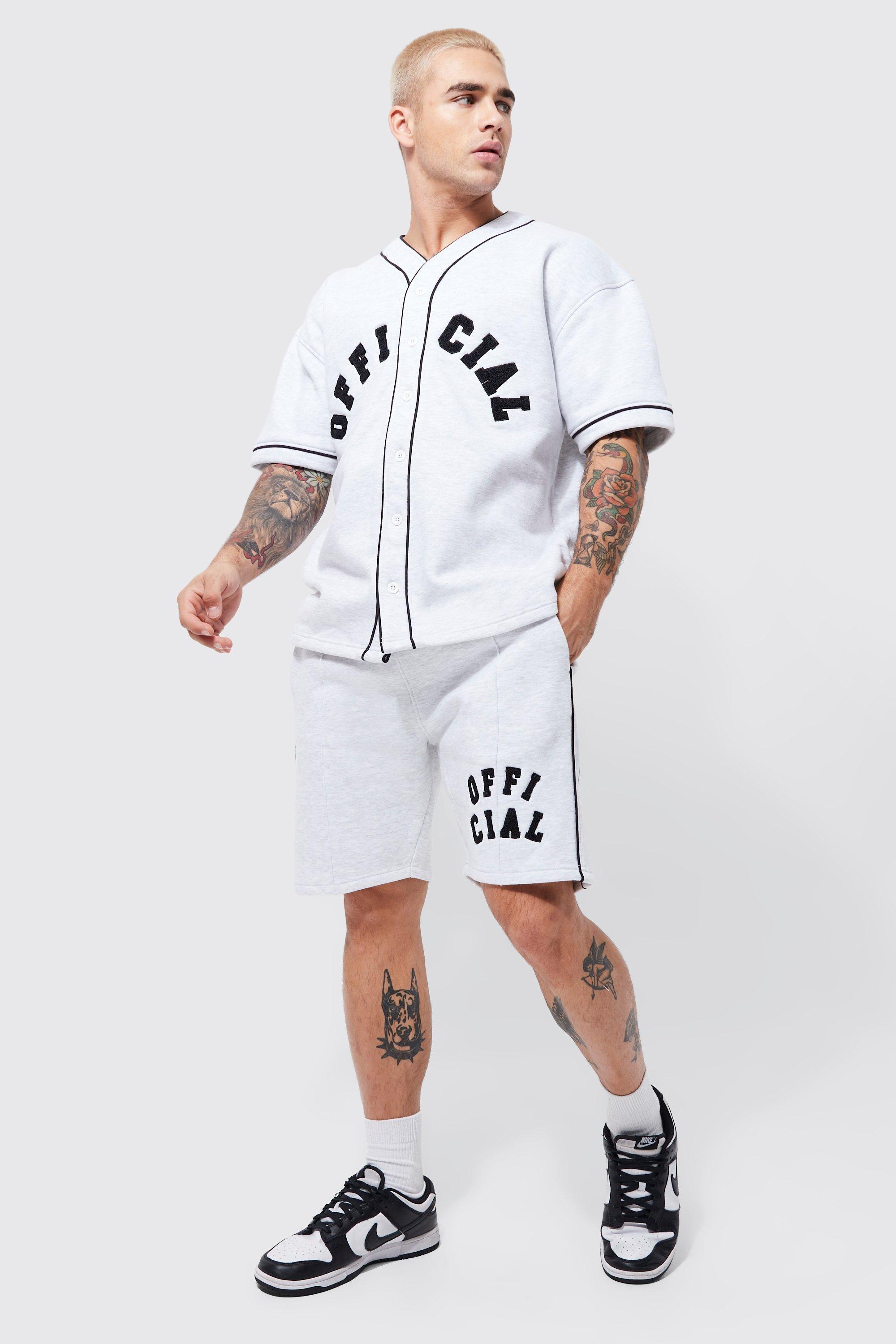 boohooMAN Oversized Official Baseball Polo and Short Set