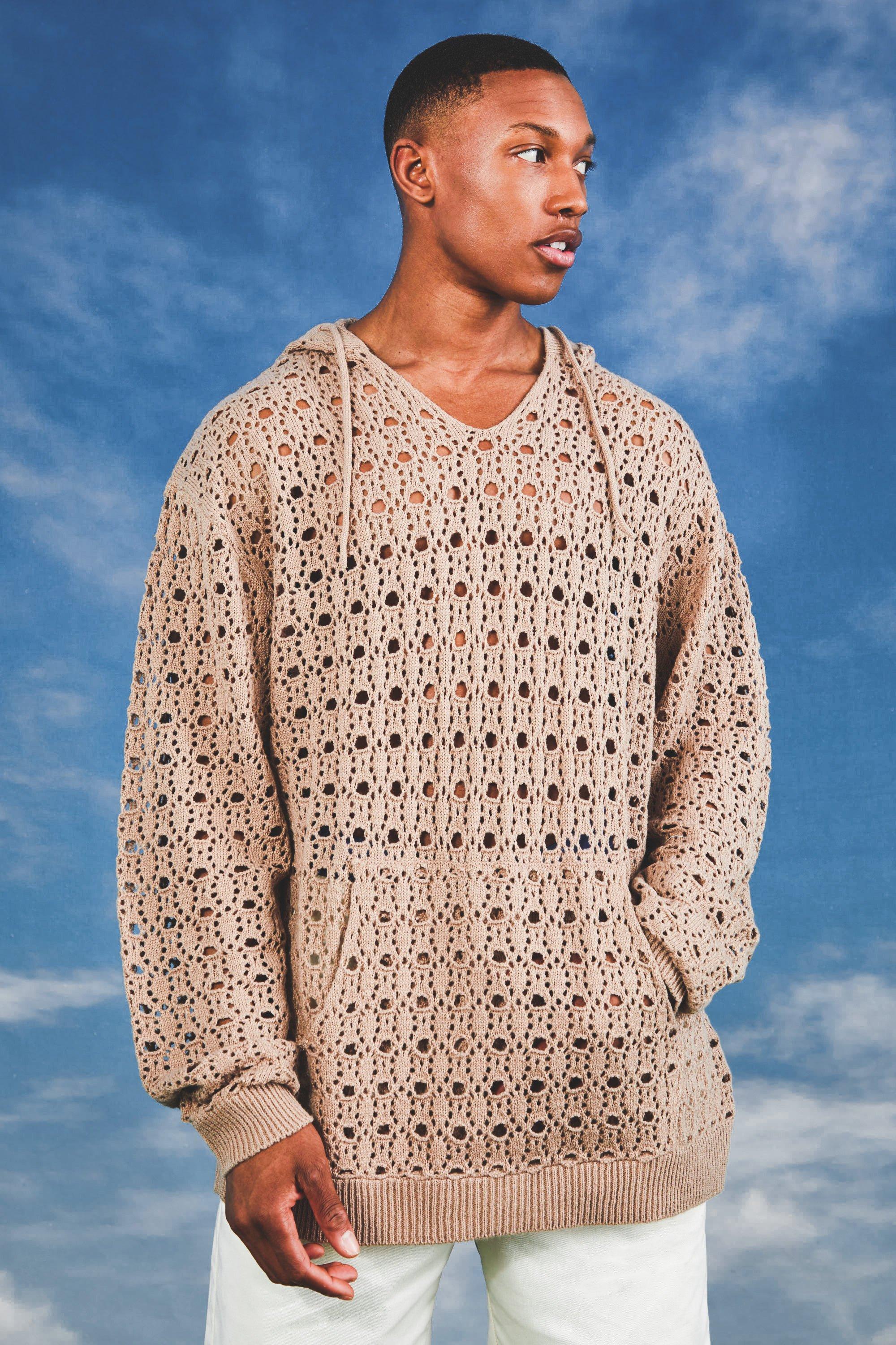 Knitted Oversized Open V Neck Hoodie | boohooMAN USA