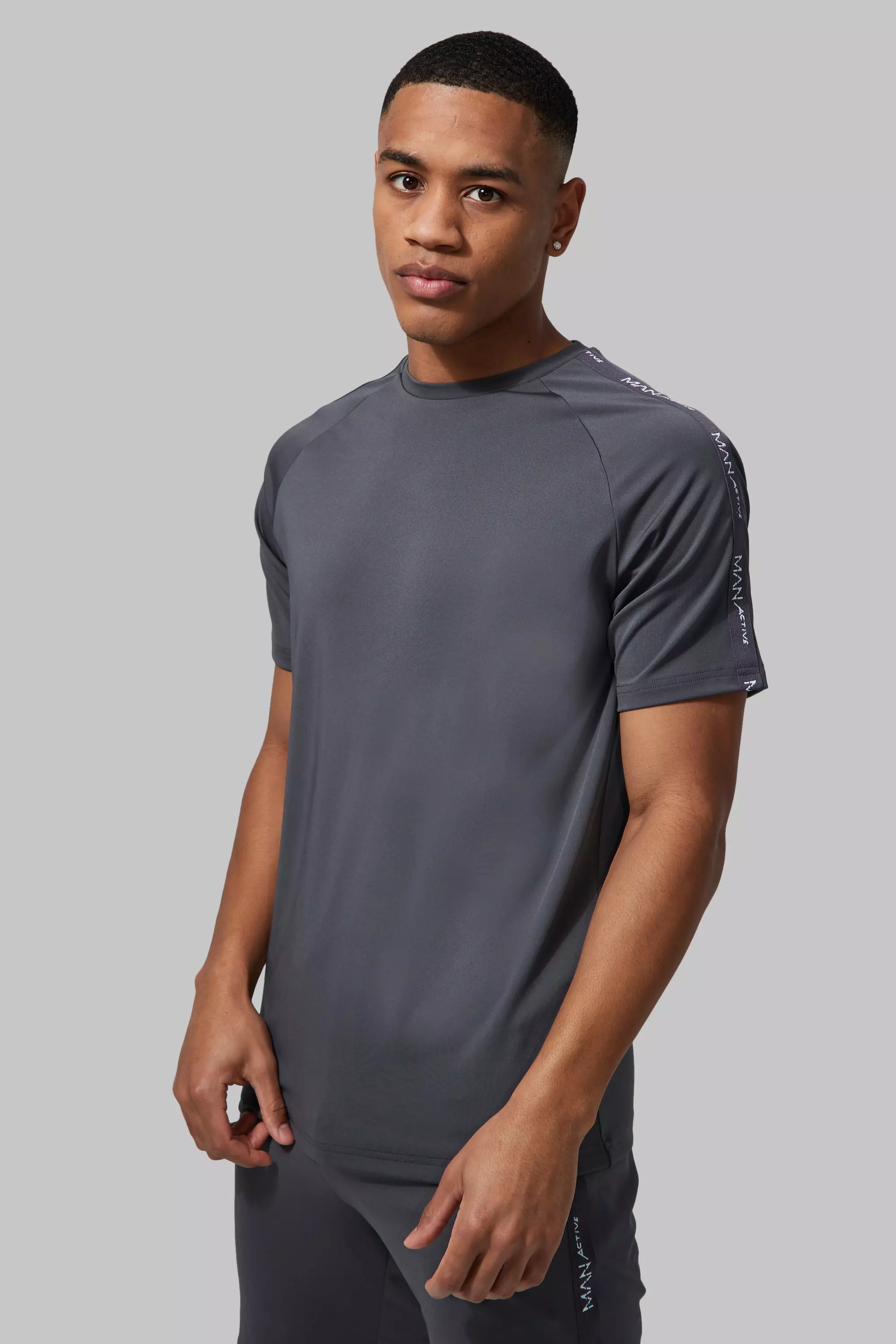 Man Active Tape Detail T-shirt Charcoal