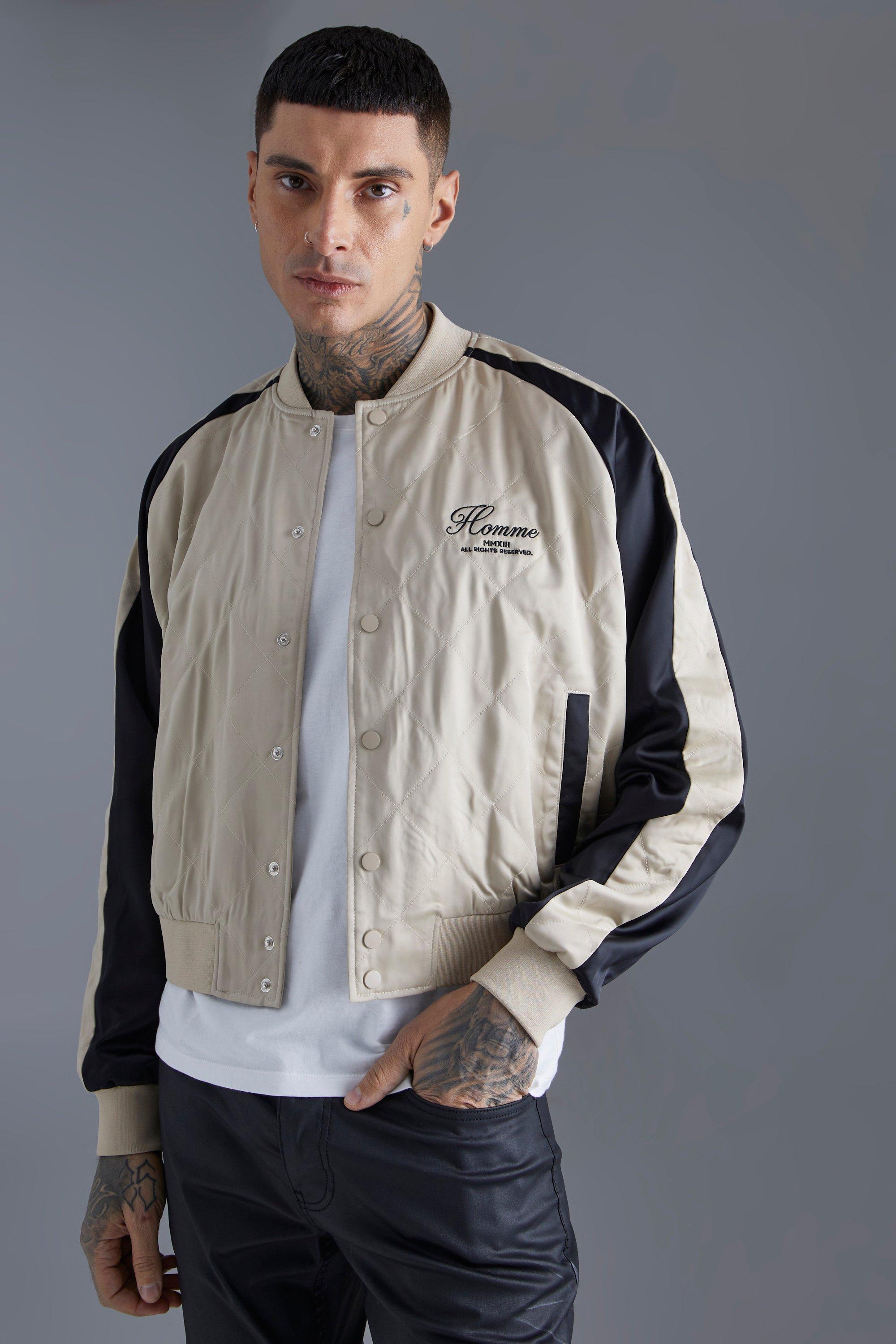 Homme Boxy Quilted Satin Souvenir Jacket boohooMAN USA