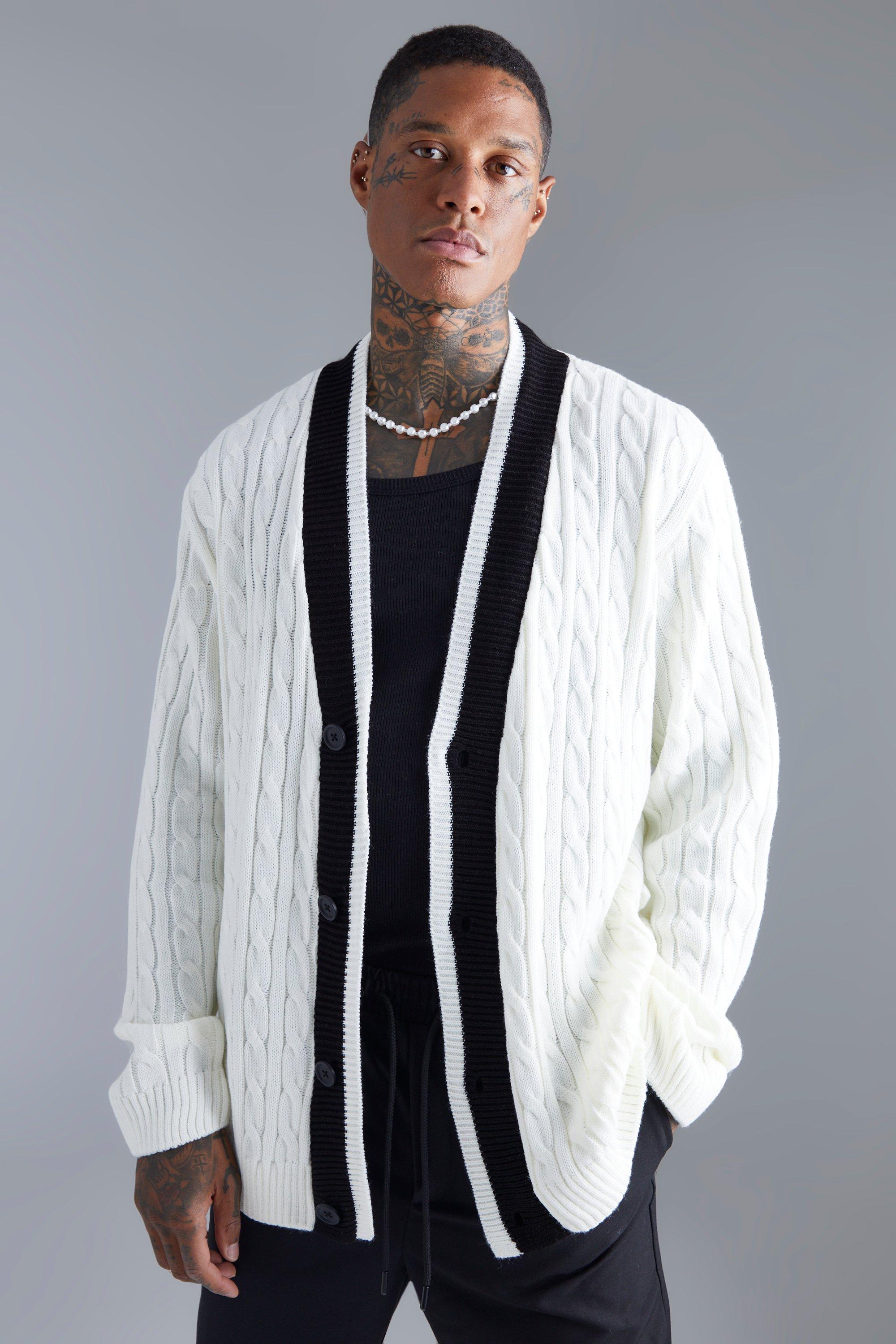 Relaxed Cable Knit Extended Placket Cardigan | boohooMAN USA